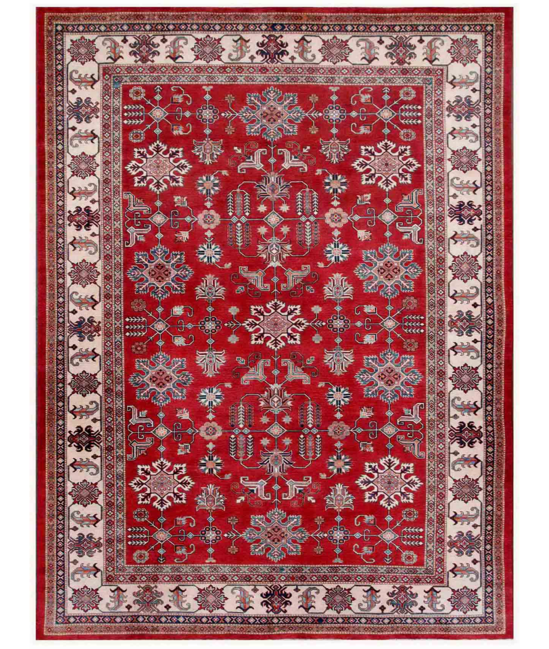 Hand Knotted Kazak Wool Rug  - 10&#39; 4&quot; X 14&#39; 0&quot; 10&#39; 4&quot; X 14&#39; 0&quot; (315 X 427) / Red / Ivory