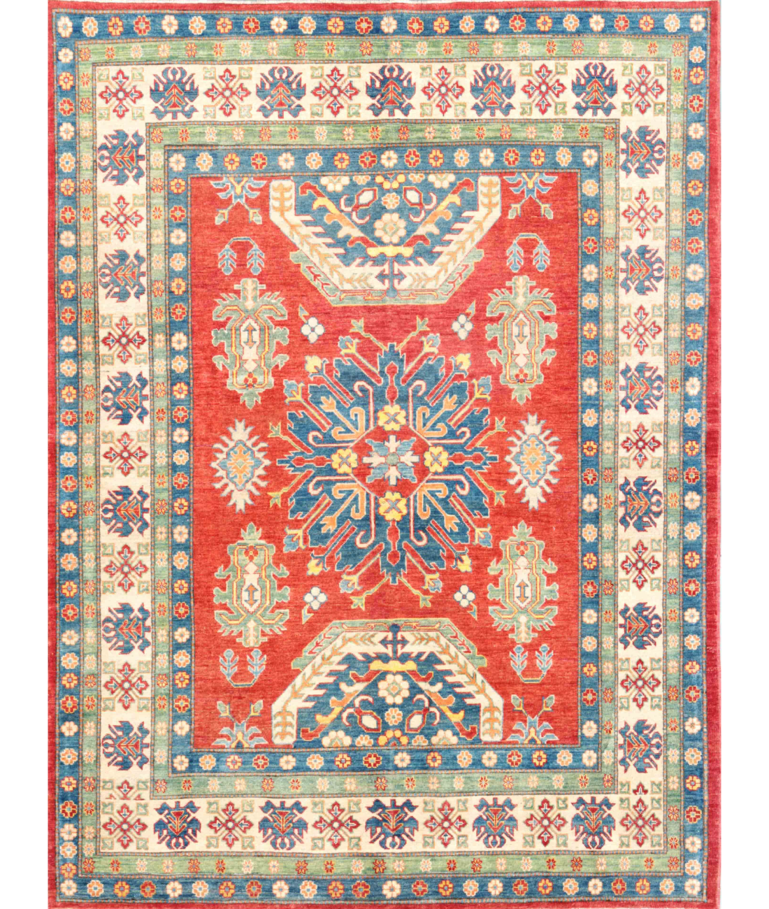 Hand Knotted Kazak Wool Rug  - 6&#39; 5&quot; X 8&#39; 10&quot; 6&#39; 5&quot; X 8&#39; 10&quot; (196 X 269) / Red / Ivory