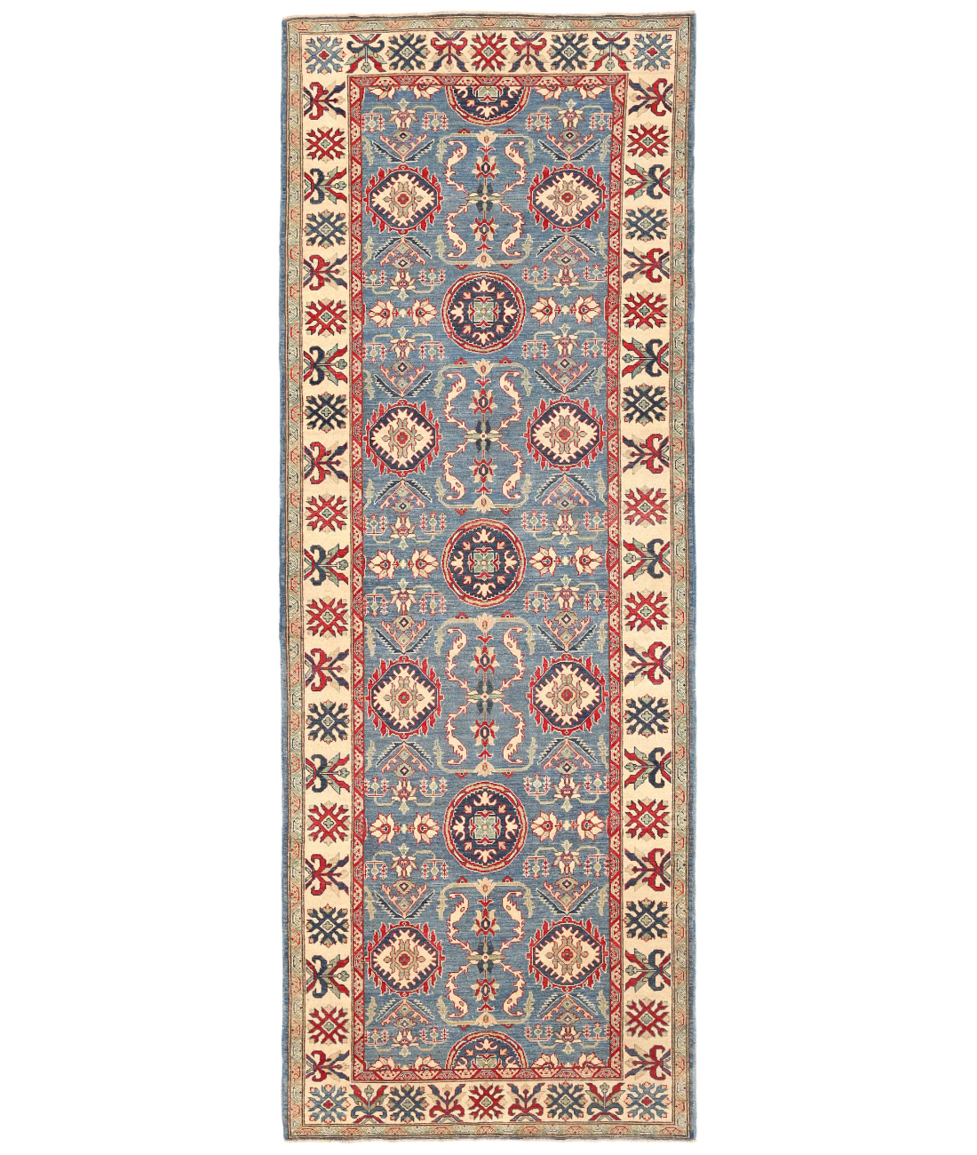 Hand Knotted Kazak Wool Rug  - 5&#39; 2&quot; X 14&#39; 6&quot; 5&#39; 2&quot; X 14&#39; 6&quot; (157 X 442) / Blue / Ivory