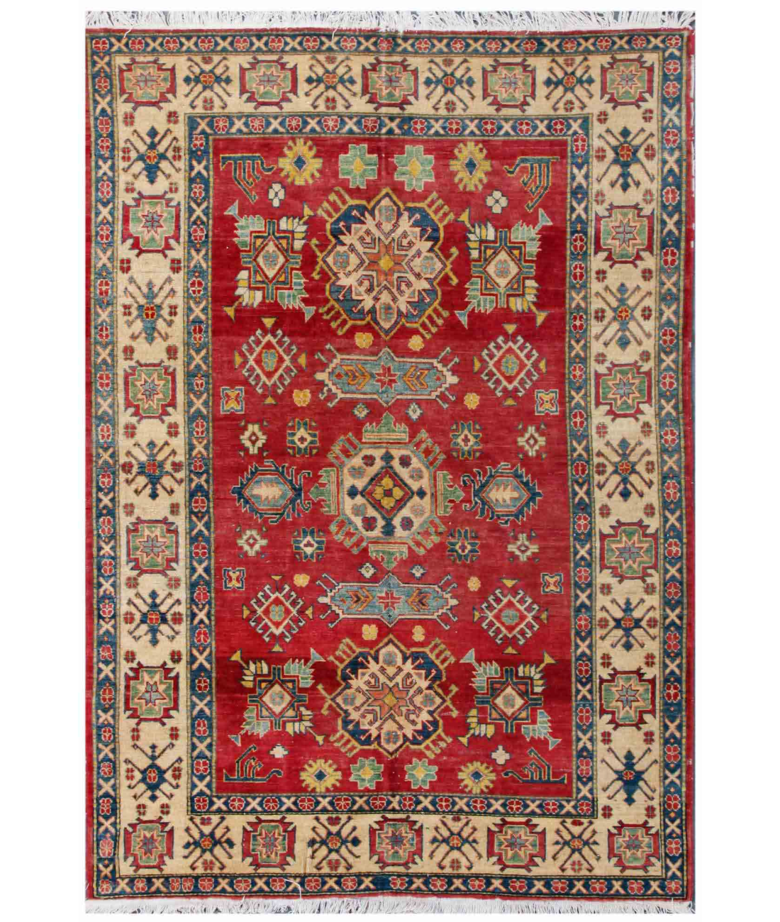 Hand Knotted Kazak Wool Rug  - 5&#39; 7&quot; X 8&#39; 2&quot; 5&#39; 7&quot; X 8&#39; 2&quot; (170 X 249) / Red / Ivory