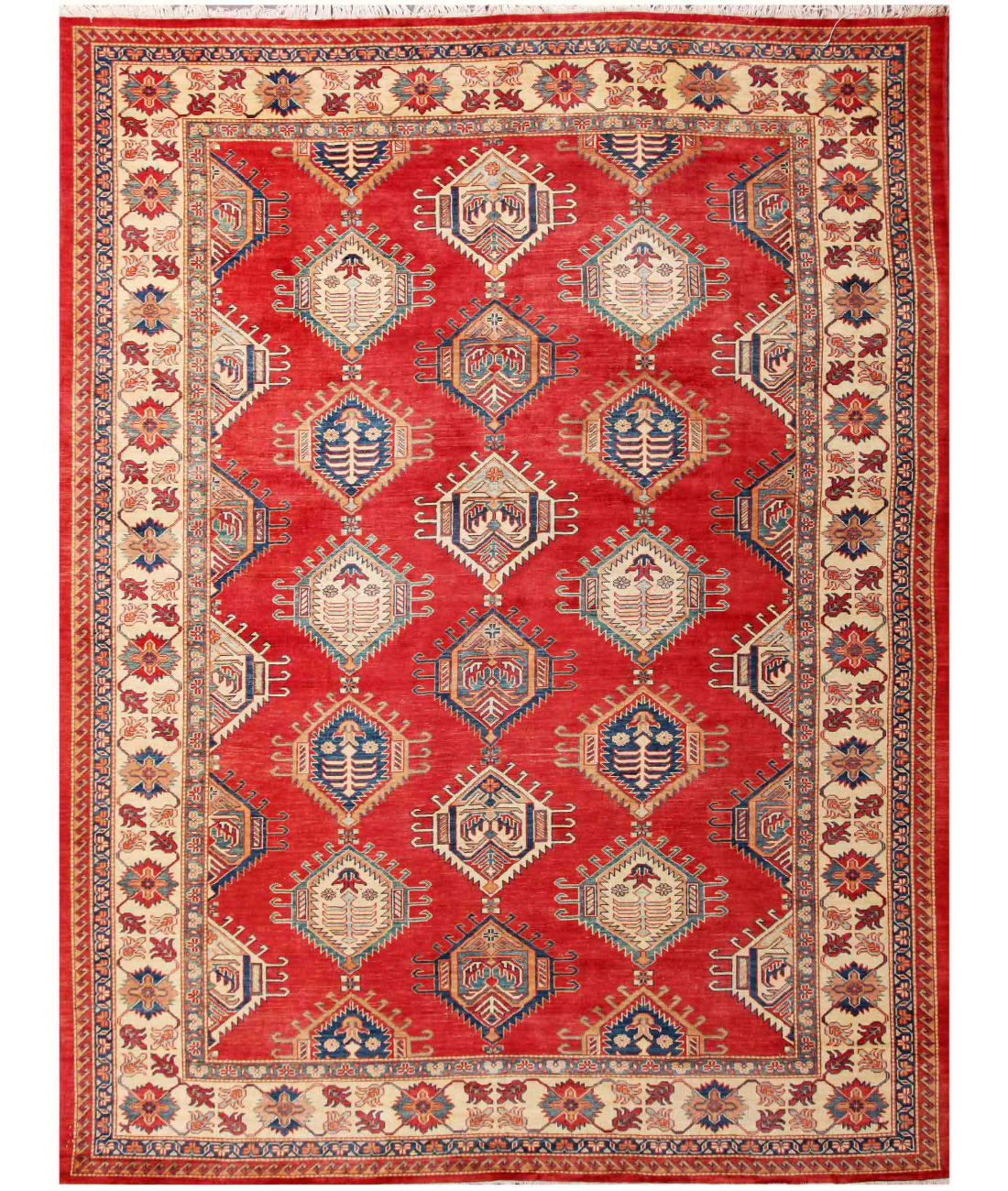 Hand Knotted Kazak Wool Rug  - 10&#39; 5&quot; X 13&#39; 9&quot; 10&#39; 5&quot; X 13&#39; 9&quot; (318 X 419) / Red / Ivory