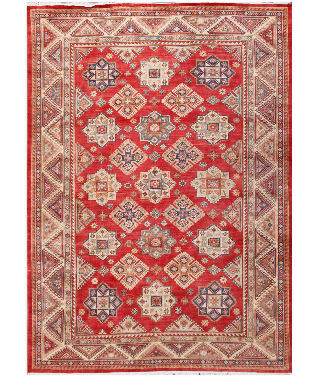 Hand Knotted Kazak Wool Rug  - 10&#39; 2&quot; X 14&#39; 0&quot; 10&#39; 2&quot; X 14&#39; 0&quot; (310 X 427) / Red / Ivory