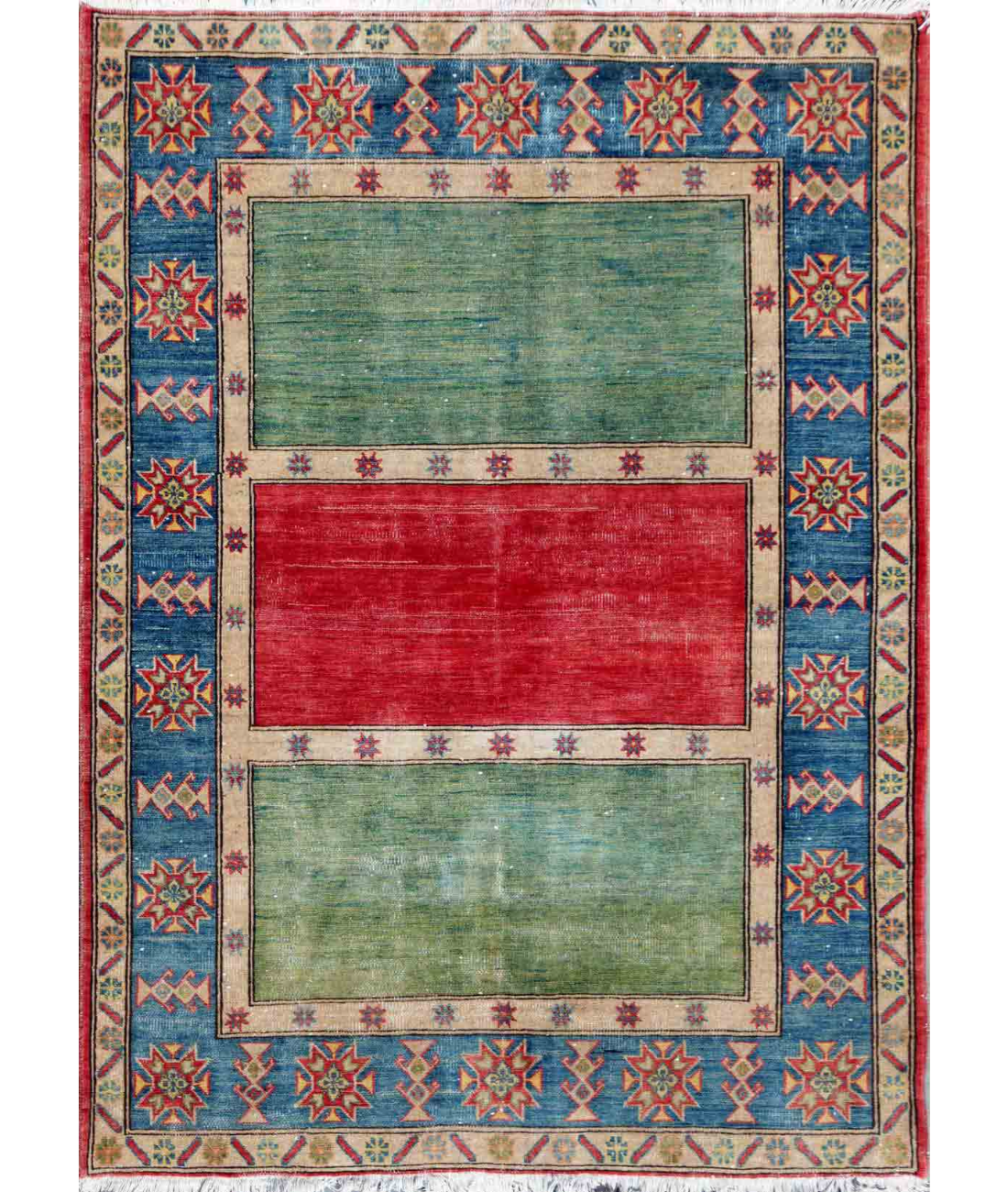 Hand Knotted Kazak Wool Rug  - 5&#39; 8&quot; X 7&#39; 5&quot; 5&#39; 8&quot; X 7&#39; 5&quot; (173 X 226) / Red / Blue