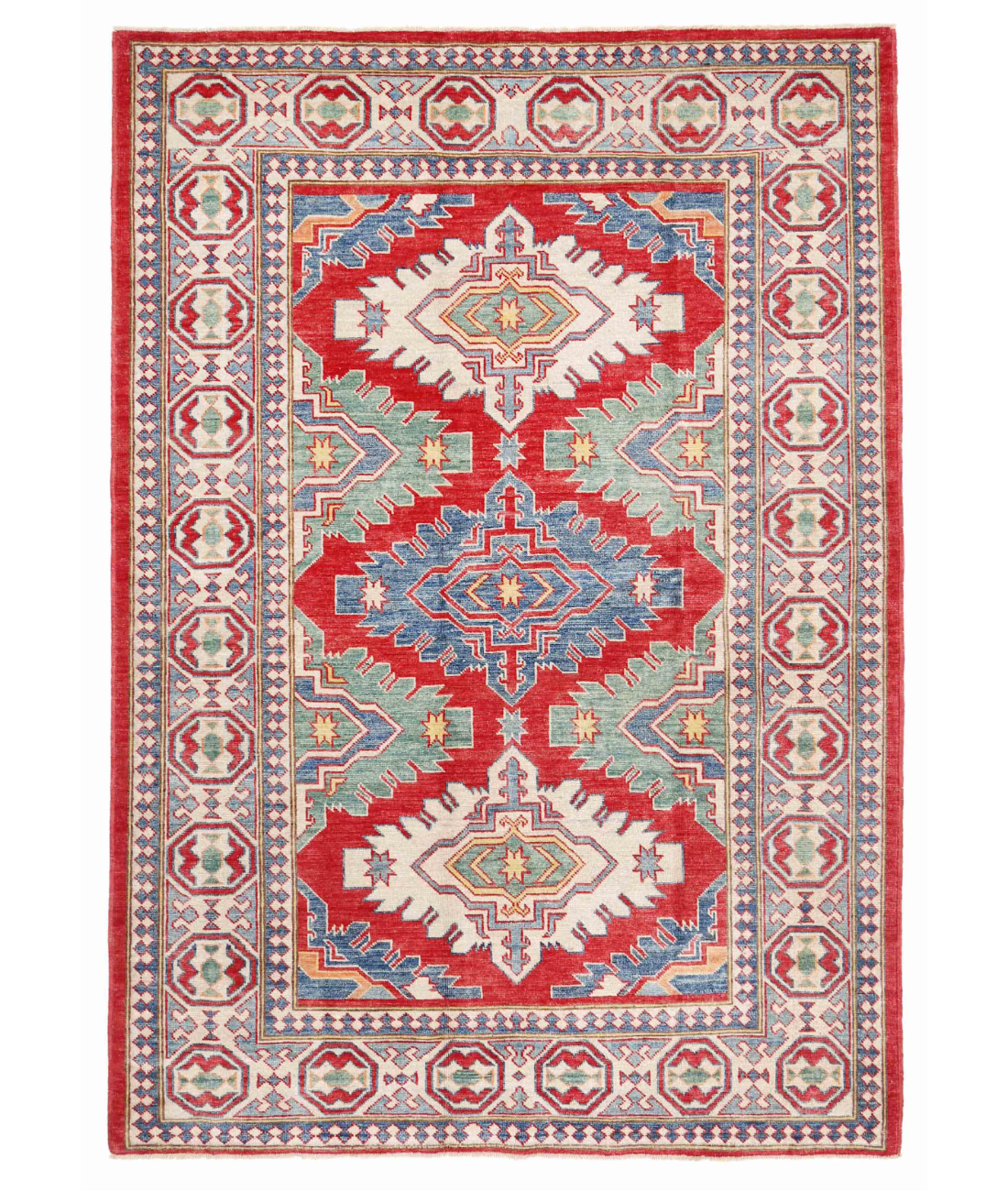 Hand Knotted Kazak Wool Rug  - 5&#39; 11&quot; X 8&#39; 3&quot; 5&#39; 11&quot; X 8&#39; 3&quot; (180 X 251) / Red / Ivory