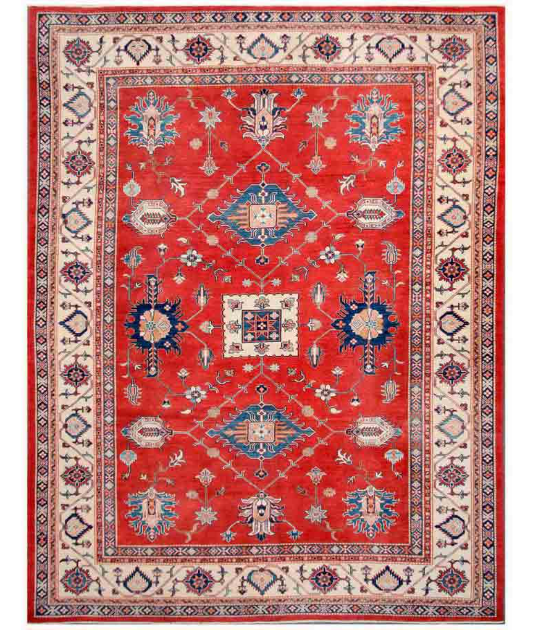 Hand Knotted Kazak Wool Rug  - 9&#39; 5&quot; X 12&#39; 1&quot; 9&#39; 5&quot; X 12&#39; 1&quot; (287 X 368) / Red / Ivory