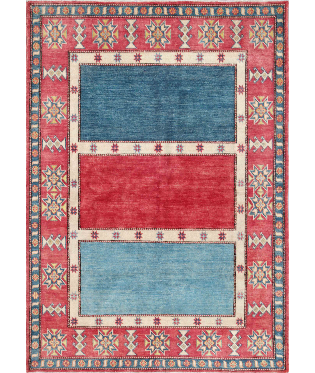 Hand Knotted Kazak Wool Rug  - 5&#39; 7&quot; X 7&#39; 10&quot; 5&#39; 7&quot; X 7&#39; 10&quot; (170 X 239) / Red / Blue