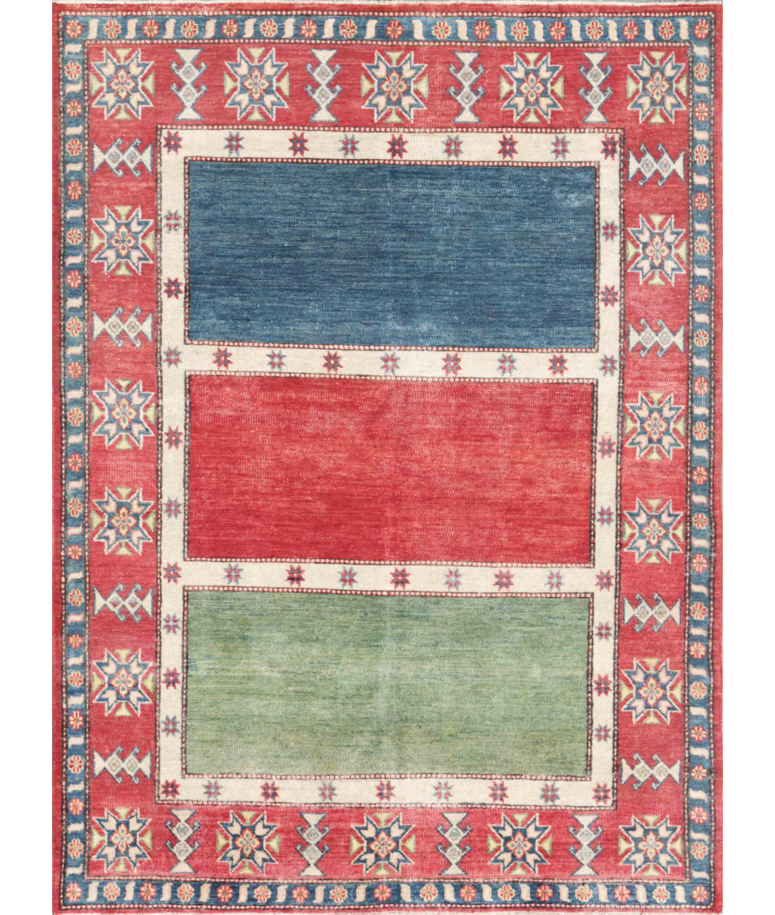 Hand Knotted Kazak Wool Rug  - 5&#39; 8&quot; X 7&#39; 10&quot; 5&#39; 8&quot; X 7&#39; 10&quot; (173 X 239) / Red / Blue