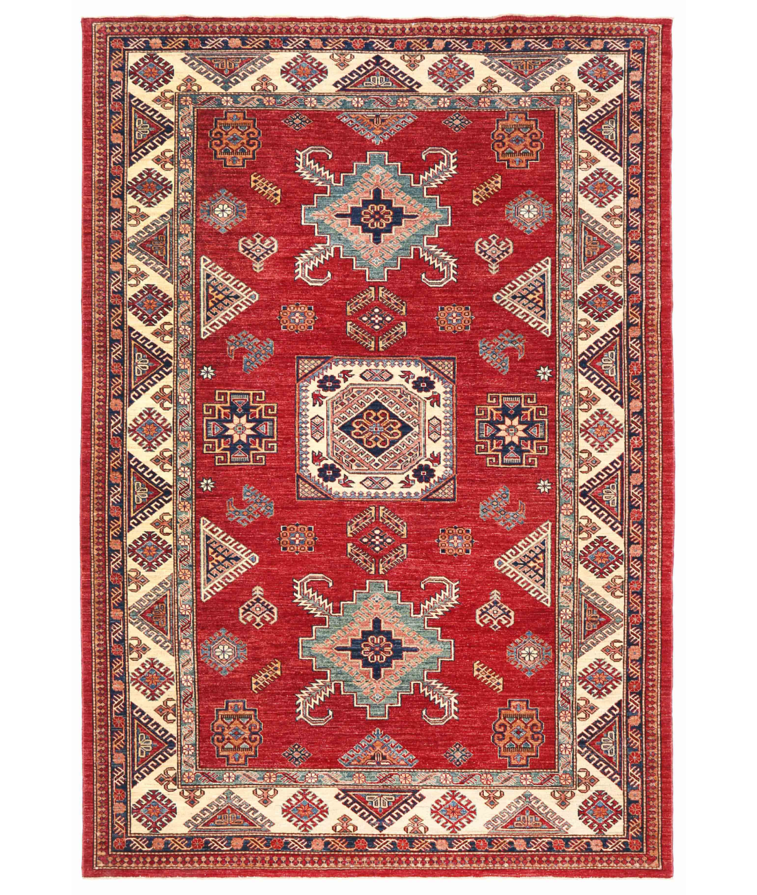 Hand Knotted Kazak Wool Rug  - 6&#39; 5&quot; X 9&#39; 5&quot; 6&#39; 5&quot; X 9&#39; 5&quot; (196 X 287) / Red / Ivory