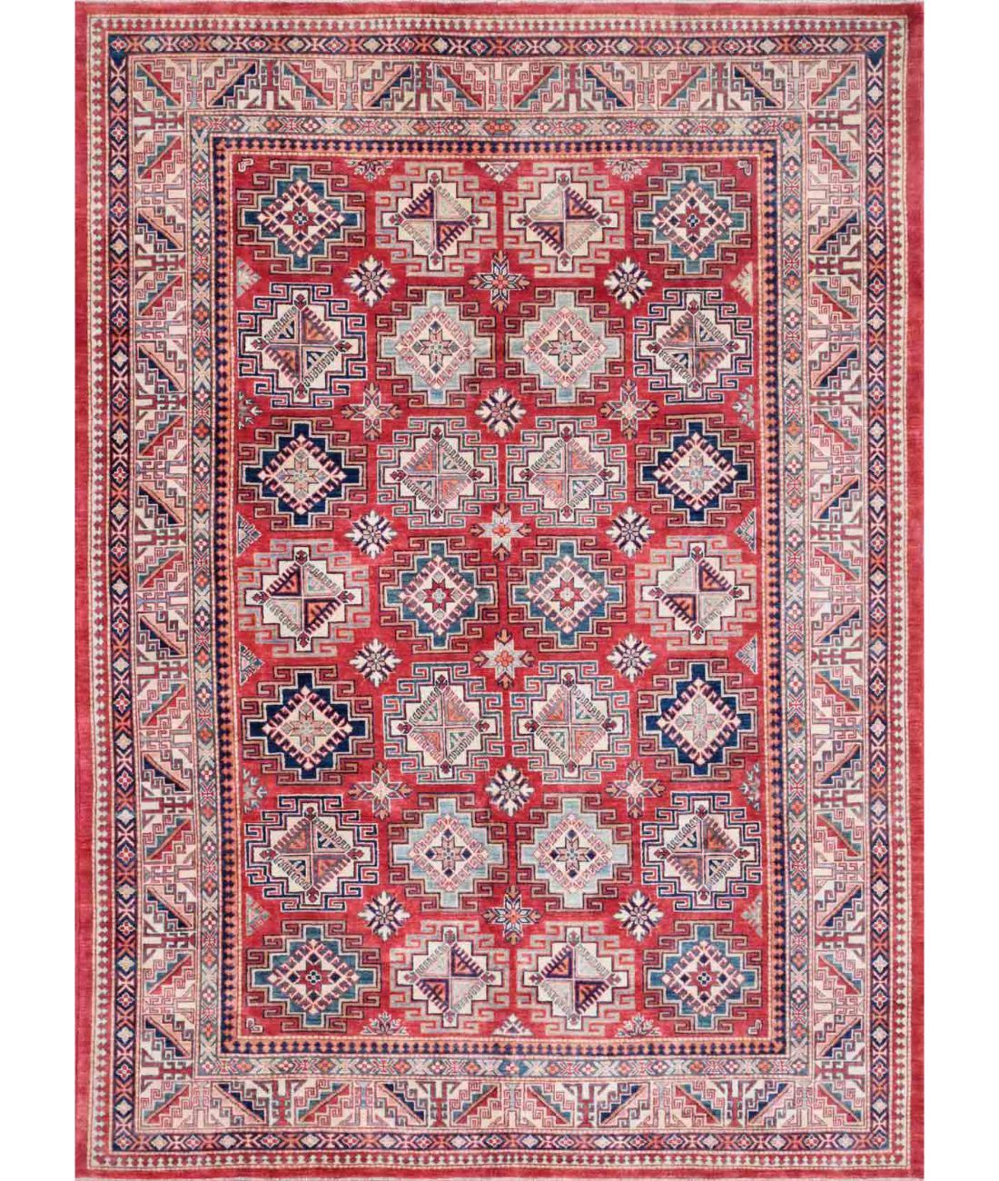 Hand Knotted Kazak Wool Rug  - 9&#39; 0&quot; X 12&#39; 6&quot; 9&#39; 0&quot; X 12&#39; 6&quot; (274 X 381) / Red / Ivory