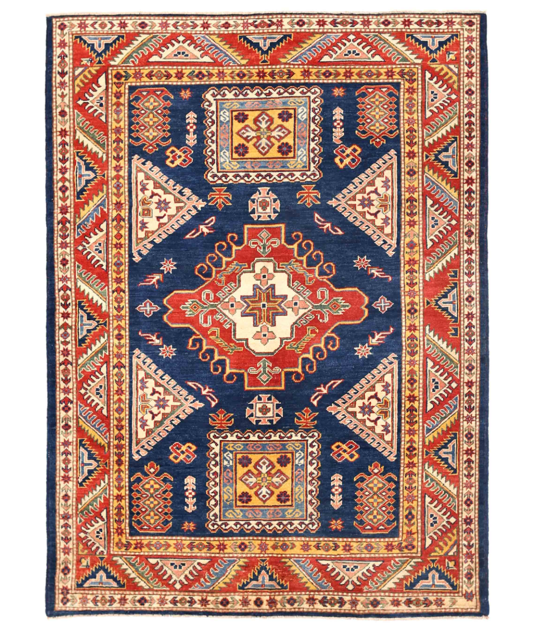 Hand Knotted Kazak Wool Rug  - 4&#39; 10&quot; X 6&#39; 8&quot; 4&#39; 10&quot; X 6&#39; 8&quot; (147 X 203) / Red / Ivory