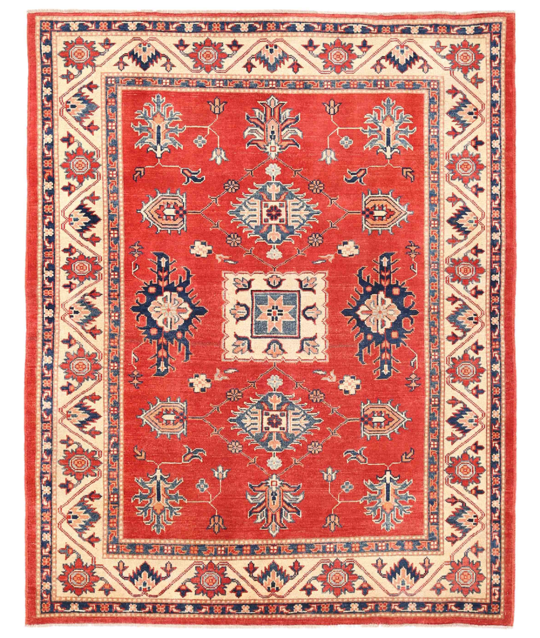 Hand Knotted Kazak Wool Rug  - 5&#39; 2&quot; X 6&#39; 7&quot; 5&#39; 2&quot; X 6&#39; 7&quot; (157 X 201) / Red / Ivory