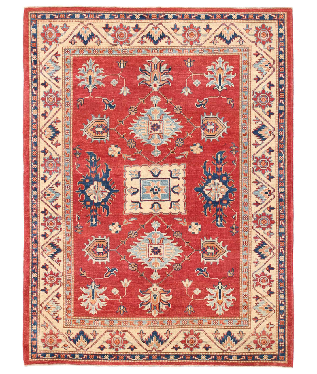 Hand Knotted Kazak Wool Rug  - 5&#39; 0&quot; X 6&#39; 10&quot; 5&#39; 0&quot; X 6&#39; 10&quot; (152 X 208) / Blue / Ivory