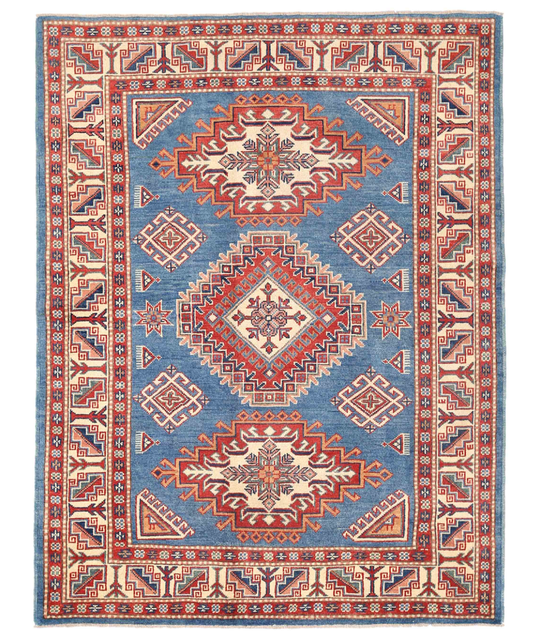 Hand Knotted Kazak Wool Rug  - 4&#39; 9&quot; X 6&#39; 4&quot; 4&#39; 9&quot; X 6&#39; 4&quot; (145 X 193) / Red / Ivory