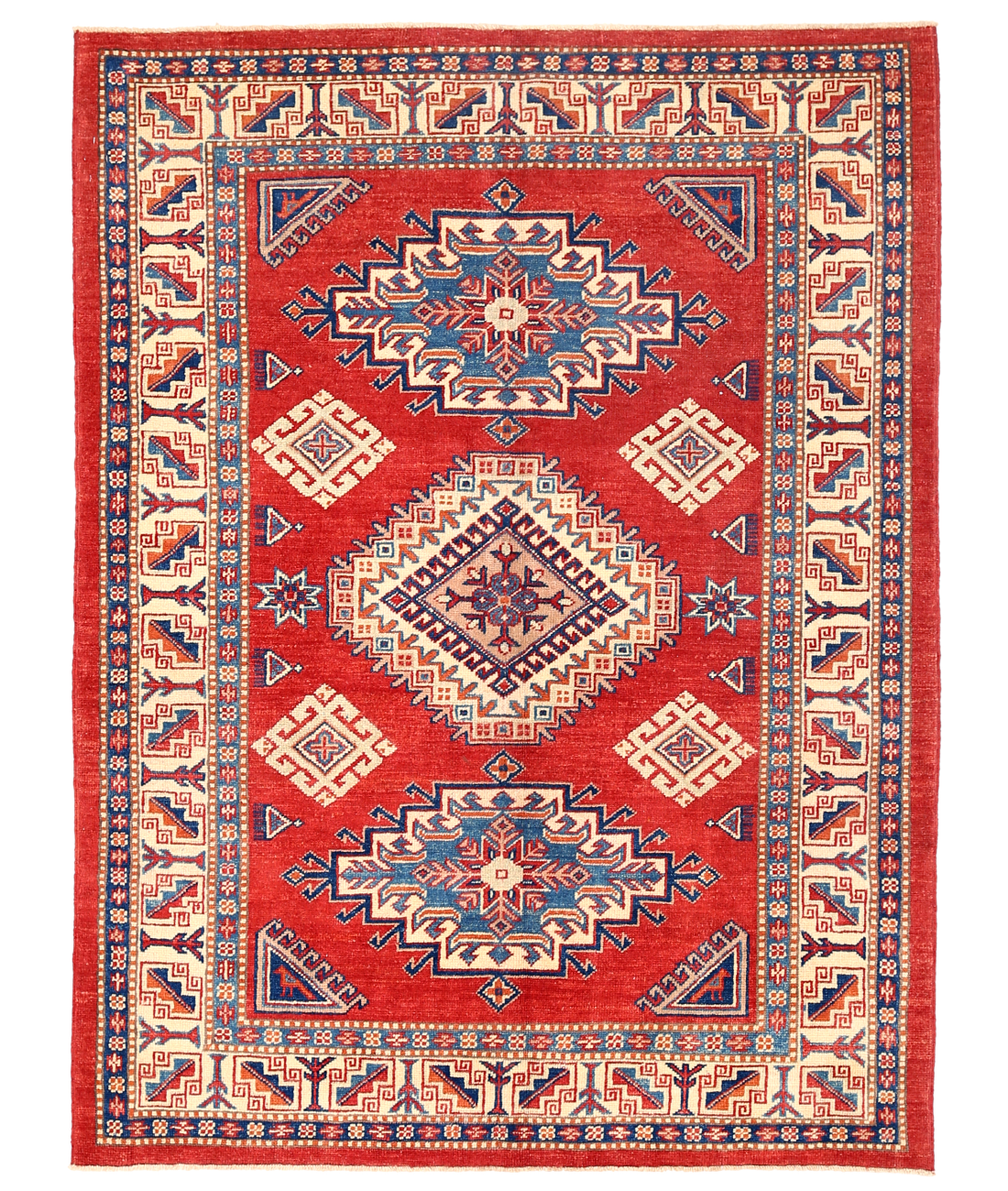 Hand Knotted Kazak Wool Rug  - 4' 7" X 6' 4" 4' 7" X 6' 4" (140 X 193) / Red / Ivory