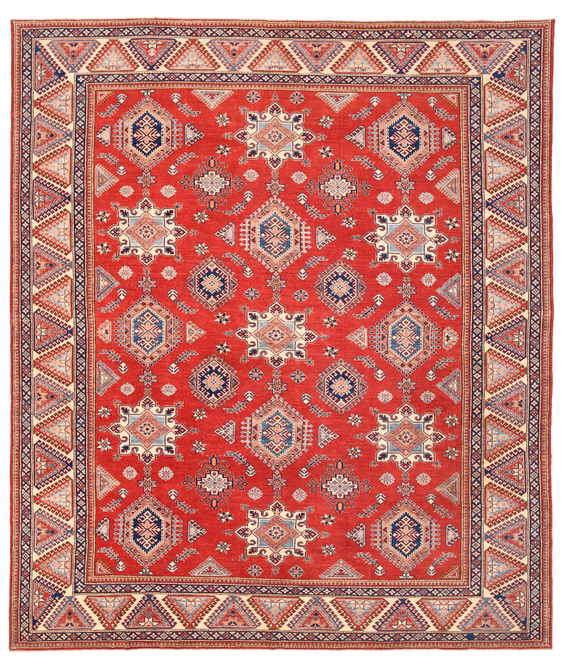 Hand Knotted Kazak Wool Rug  - 12' 5" X 14' 8" 12' 5" X 14' 8" (378 X 447) / Red / Ivory