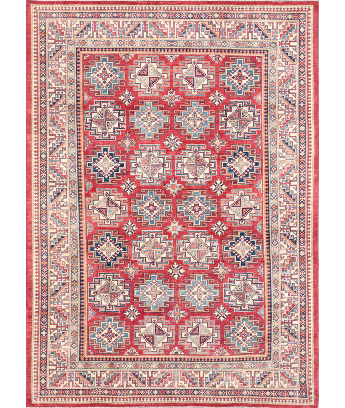 Hand Knotted Kazak Wool Rug  - 9&#39; 1&quot; X 12&#39; 6&quot; 9&#39; 1&quot; X 12&#39; 6&quot; (277 X 381) / Red / Ivory