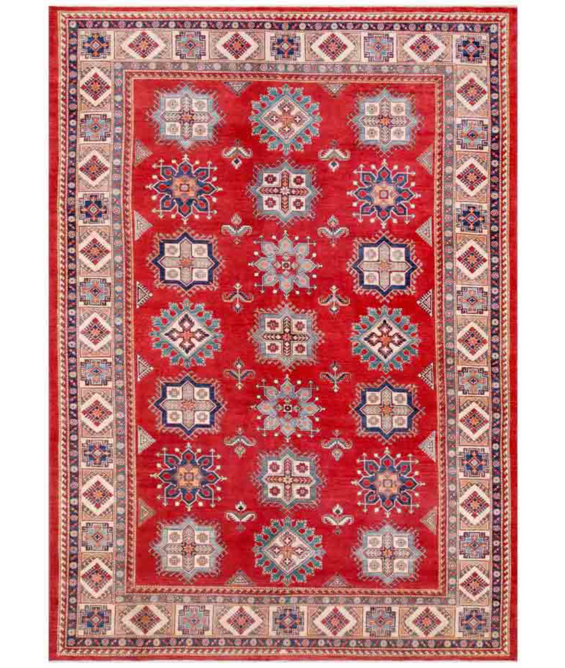 Hand Knotted Kazak Wool Rug  - 10&#39; 0&quot; X 13&#39; 9&quot; 10&#39; 0&quot; X 13&#39; 9&quot; (305 X 419) / Red / Ivory