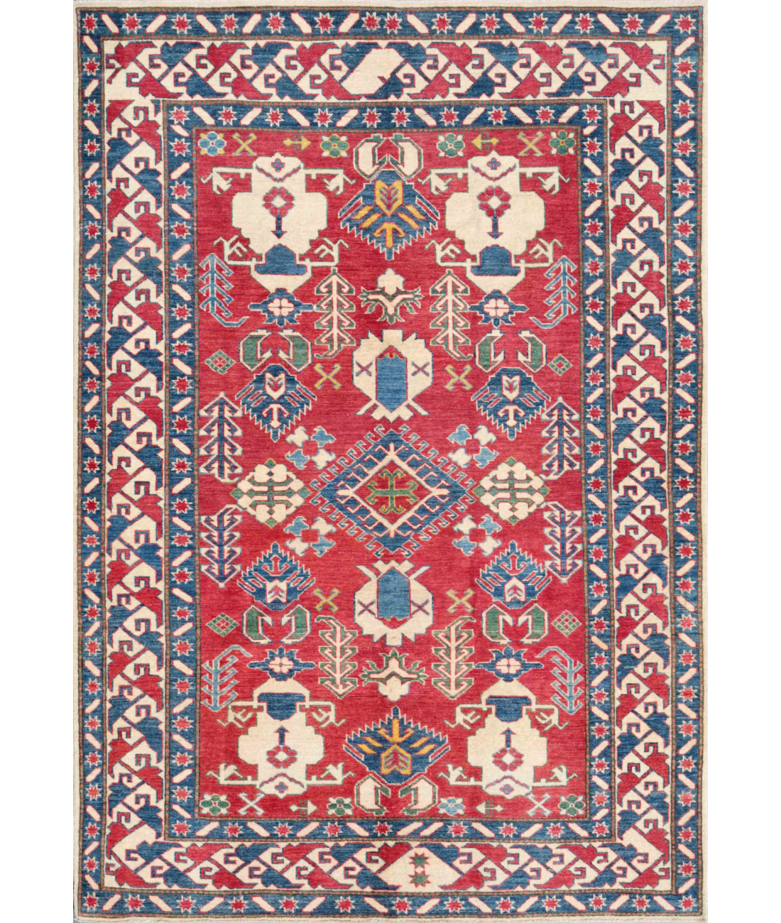 Hand Knotted Kazak Wool Rug  - 6' 4" X 9' 0" 6' 4" X 9' 0" (193 X 274) / Red / Ivory