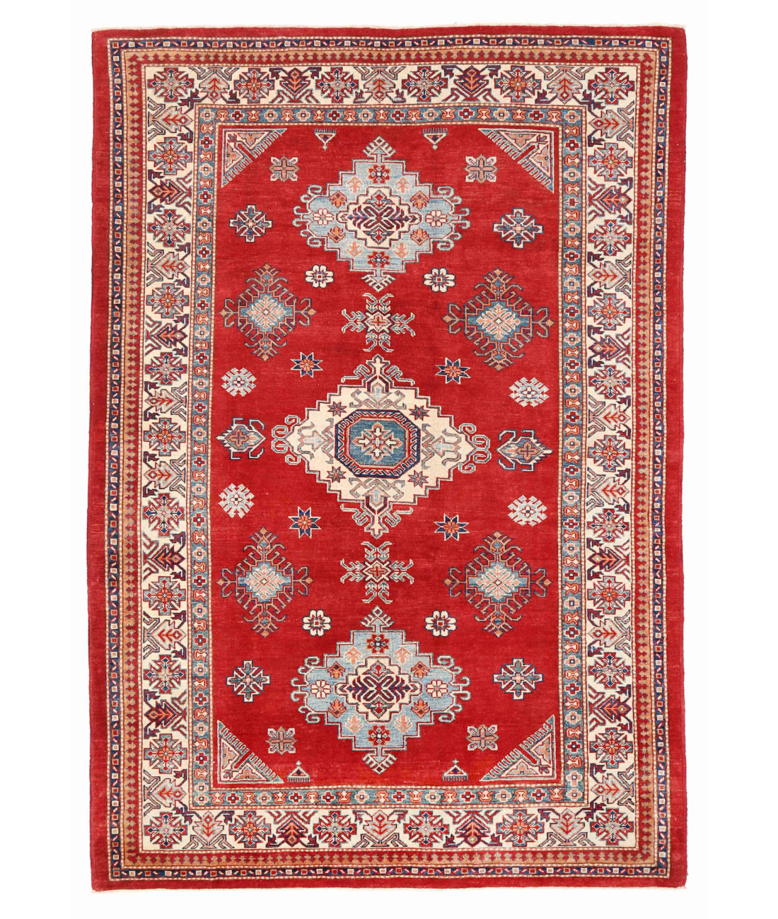 Hand Knotted Kazak Wool Rug  - 6&#39; 1&quot; X 9&#39; 3&quot; 6&#39; 1&quot; X 9&#39; 3&quot; (185 X 282) / Red / Ivory