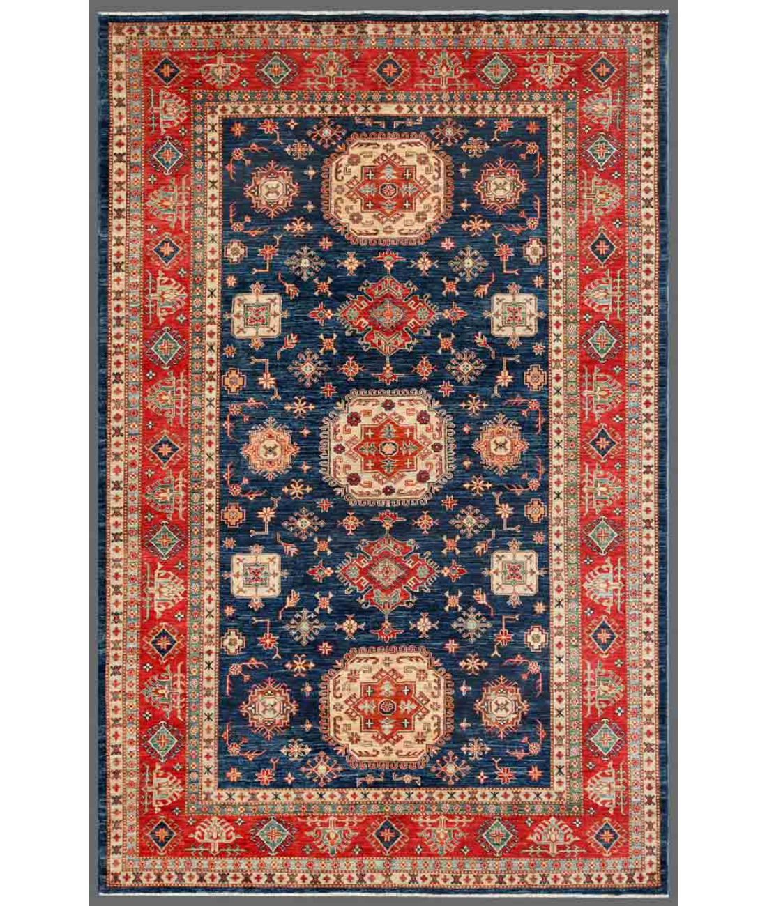 Hand Knotted Kazak Wool Rug  - 6&#39; 6&quot; X 10&#39; 1&quot; 6&#39; 6&quot; X 10&#39; 1&quot; (198 X 307) / Blue / Red