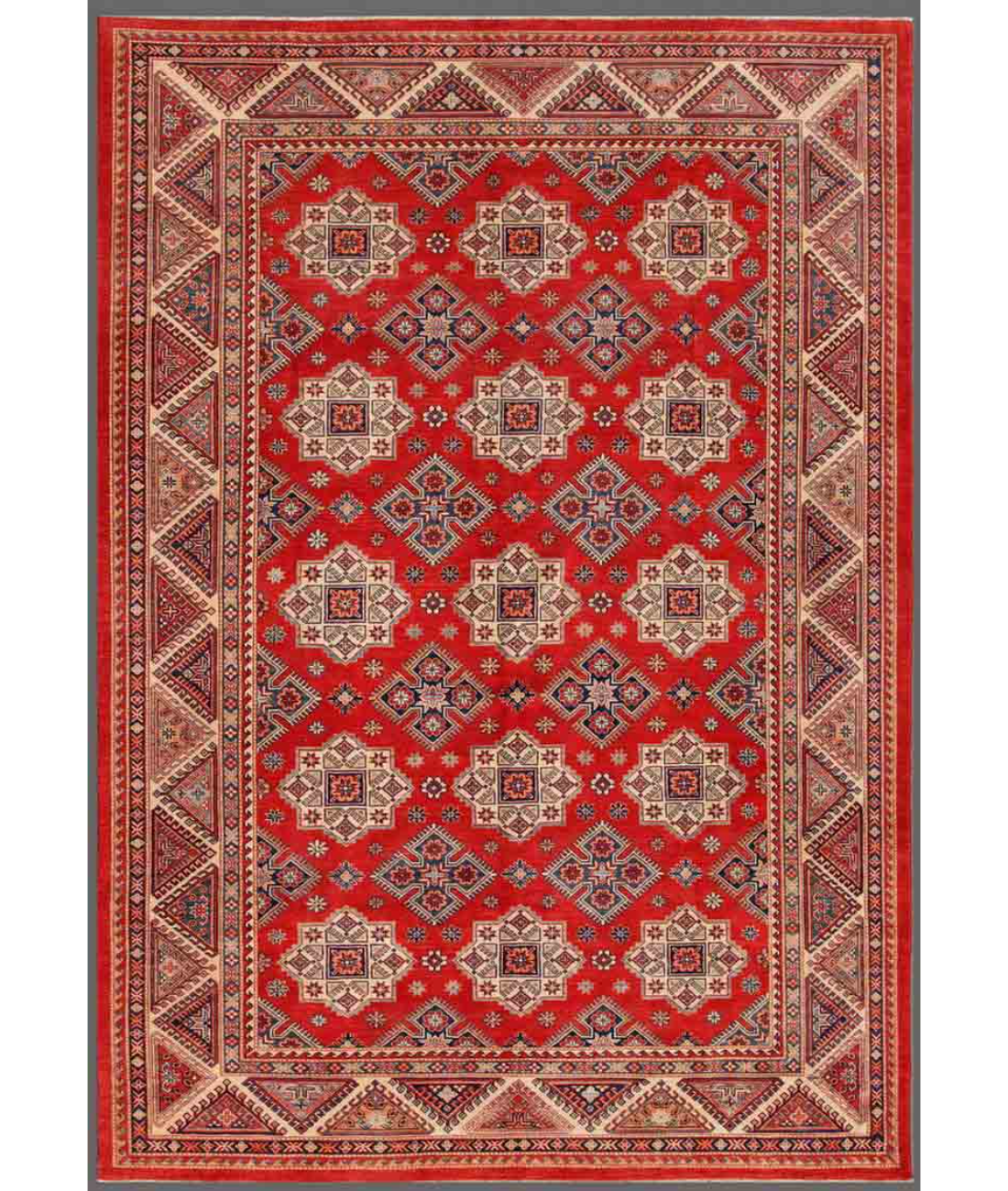 Hand Knotted Kazak Wool Rug  - 9&#39; 8&quot; X 13&#39; 7&quot; 9&#39; 8&quot; X 13&#39; 7&quot; (295 X 414) / Red / Ivory