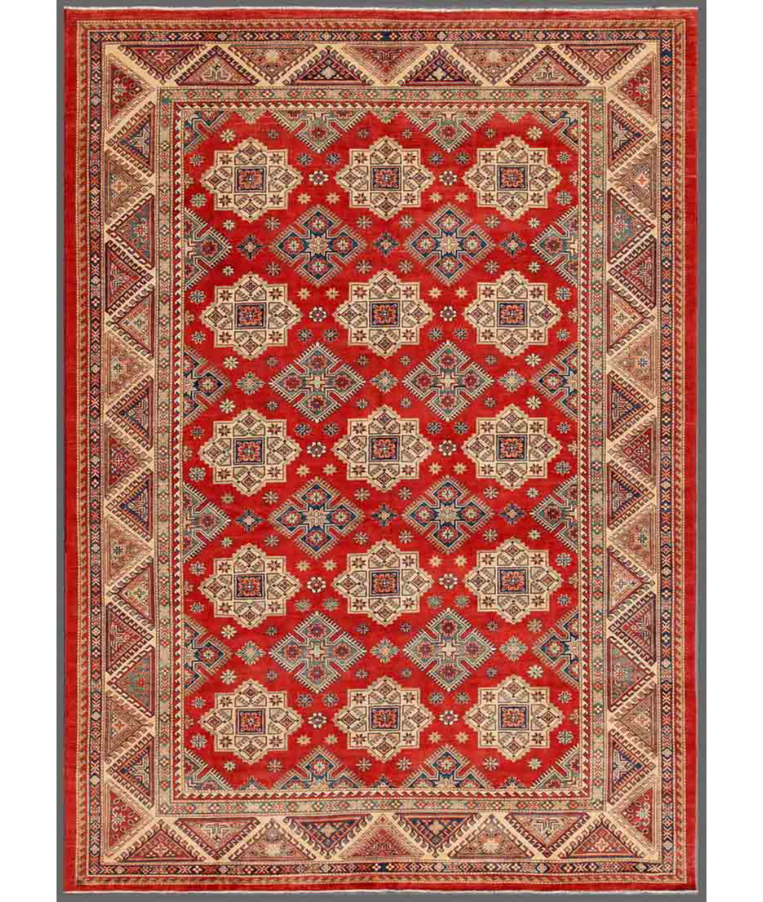 Hand Knotted Kazak Wool Rug  - 9&#39; 7&quot; X 13&#39; 6&quot; 9&#39; 7&quot; X 13&#39; 6&quot; (292 X 411) / Red / Ivory