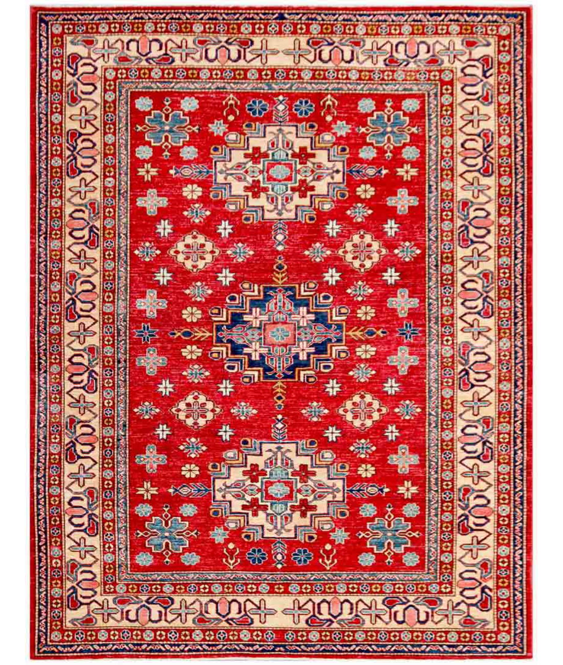 Hand Knotted Kazak Wool Rug  - 5&#39; 9&quot; X 7&#39; 6&quot; 5&#39; 9&quot; X 7&#39; 6&quot; (175 X 229) / Red / Beige