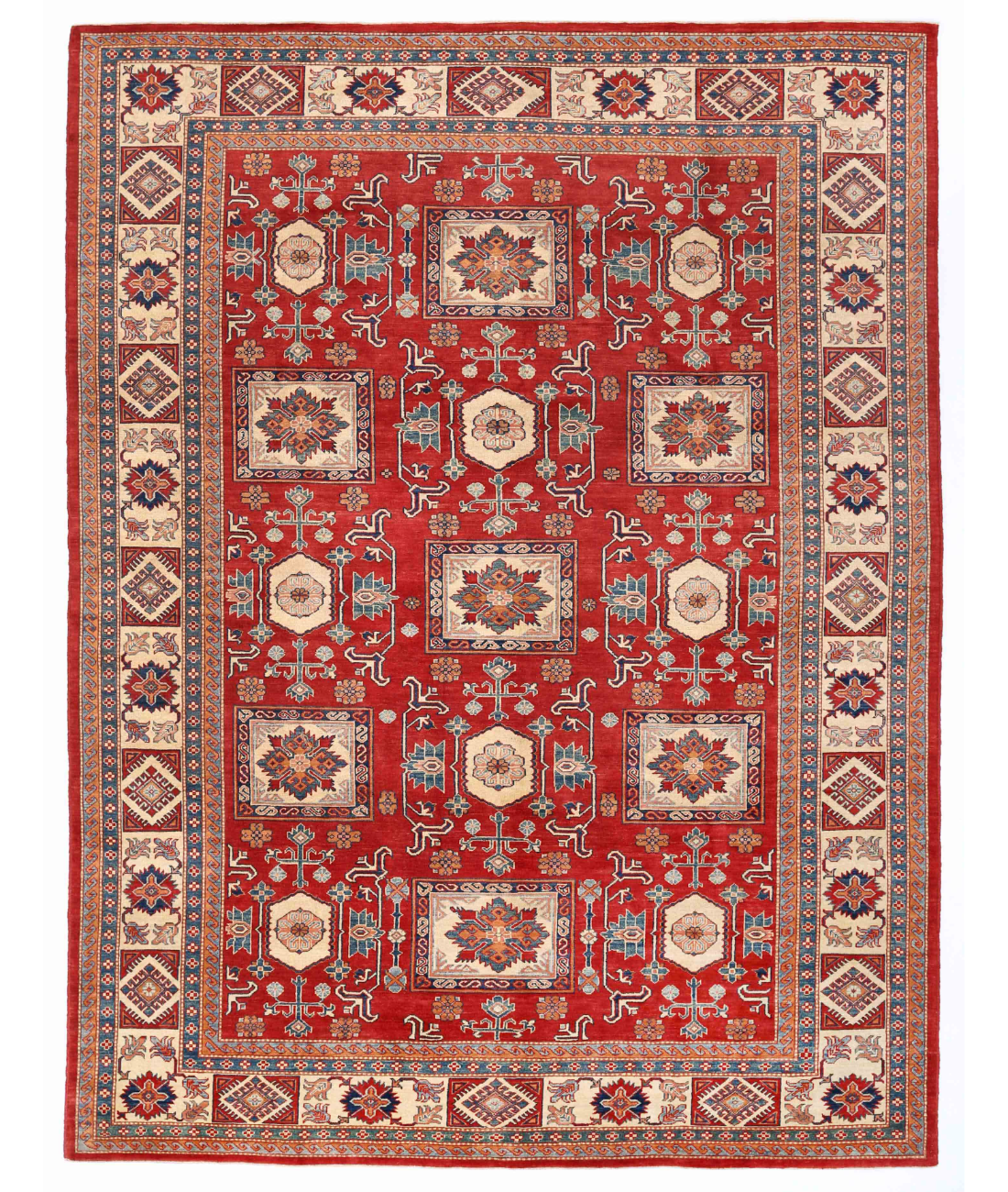 Hand Knotted Kazak Wool Rug  - 10' 2" X 13' 4" 10' 2" X 13' 4" (310 X 406) / Red / Ivory