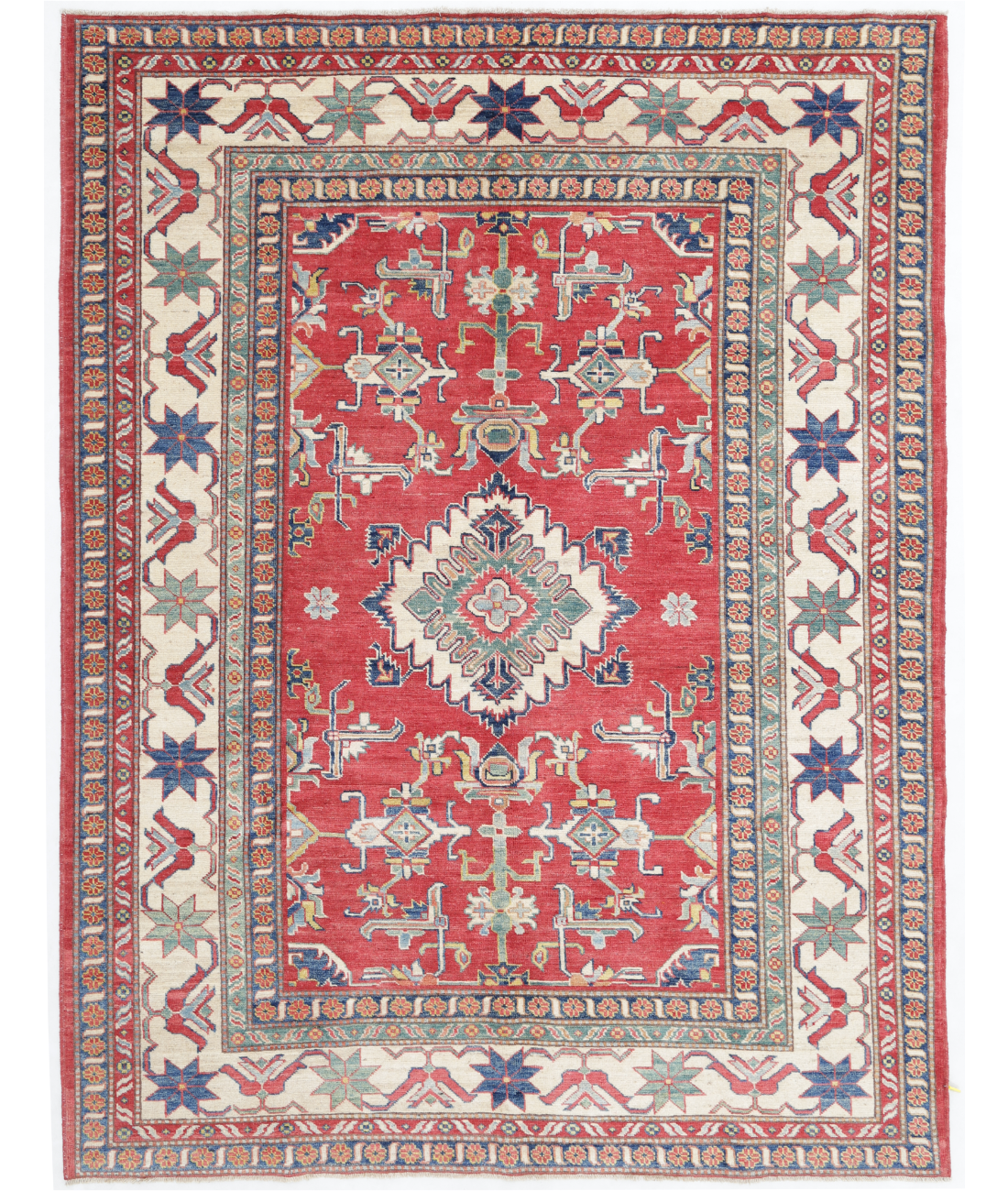 Hand Knotted Kazak Wool Rug  - 6&#39; 8&quot; X 8&#39; 8&quot; 6&#39; 8&quot; X 8&#39; 8&quot; (203 X 264) / Red / Ivory