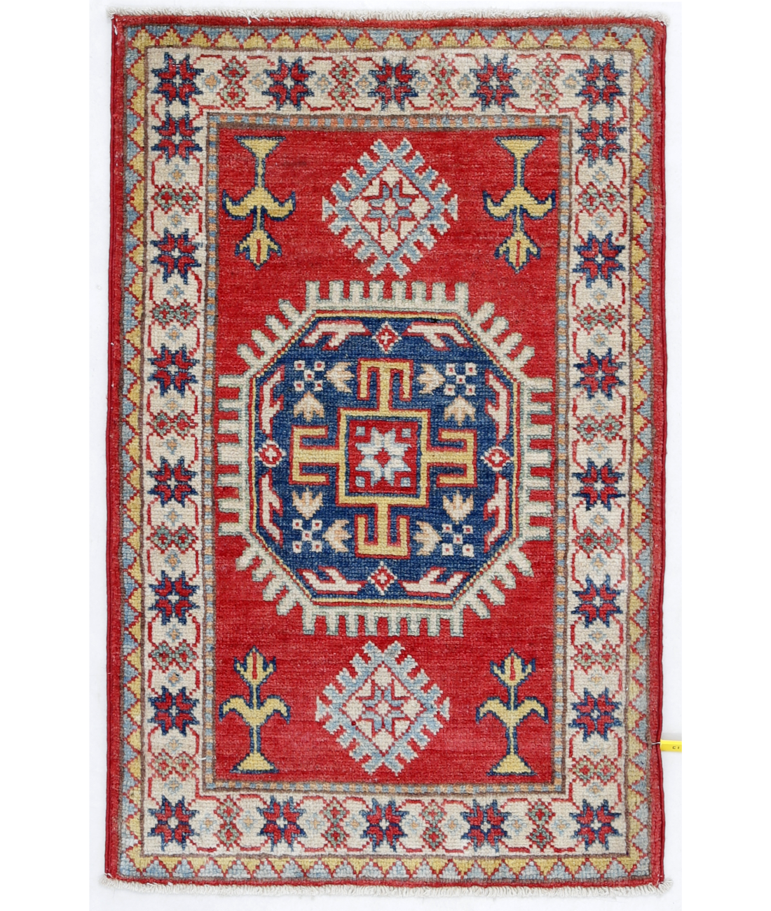 Hand Knotted Kazak Wool Rug  - 1' 11" X 3' 0" 1' 11" X 3' 0" (58 X 91) / Red / Ivory