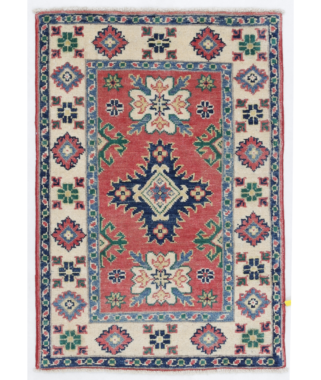 Hand Knotted Kazak Wool Rug  - 2&#39; 0&quot; X 2&#39; 10&quot; 2&#39; 0&quot; X 2&#39; 10&quot; (61 X 86) / Red / Ivory