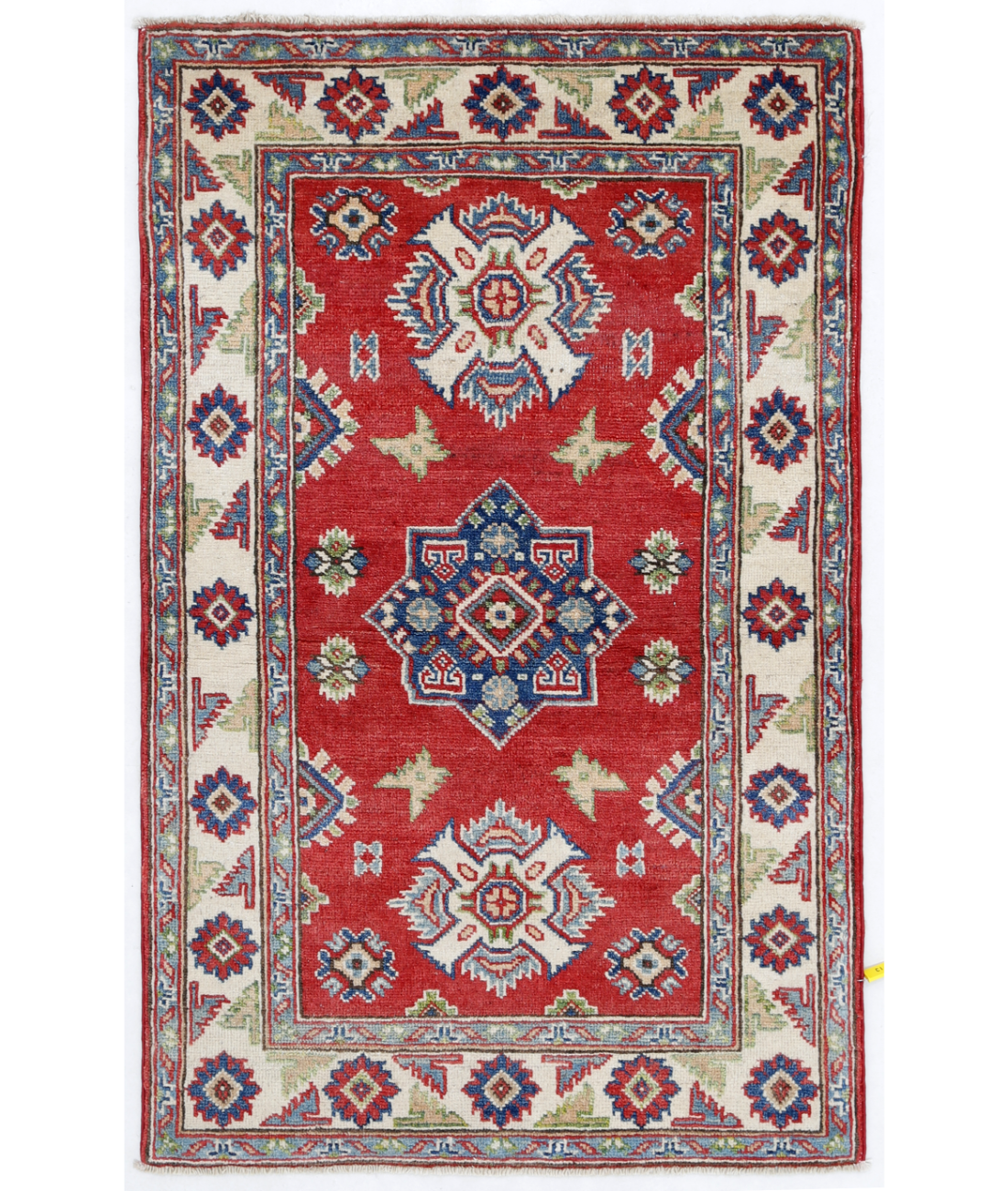 Hand Knotted Kazak Wool Rug  - 2&#39; 7&quot; X 4&#39; 2&quot; 2&#39; 7&quot; X 4&#39; 2&quot; (79 X 127) / Red / Ivory