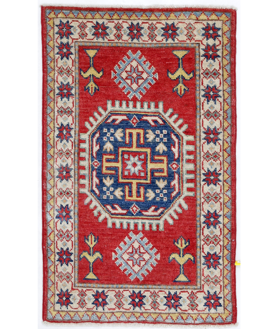 Hand Knotted Kazak Wool Rug  - 1' 11" X 3' 0" 1' 11" X 3' 0" (58 X 91) / Red / Ivory