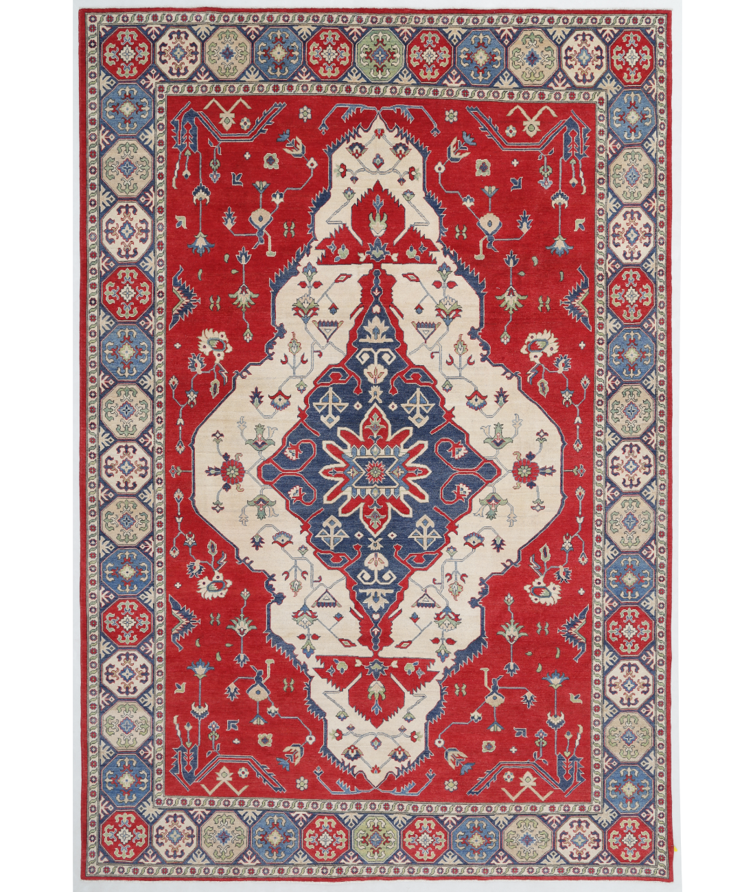 Hand Knotted Kazak Wool Rug  - 9&#39; 9&quot; X 14&#39; 5&quot; 9&#39; 9&quot; X 14&#39; 5&quot; (297 X 439) / Red / Ivory