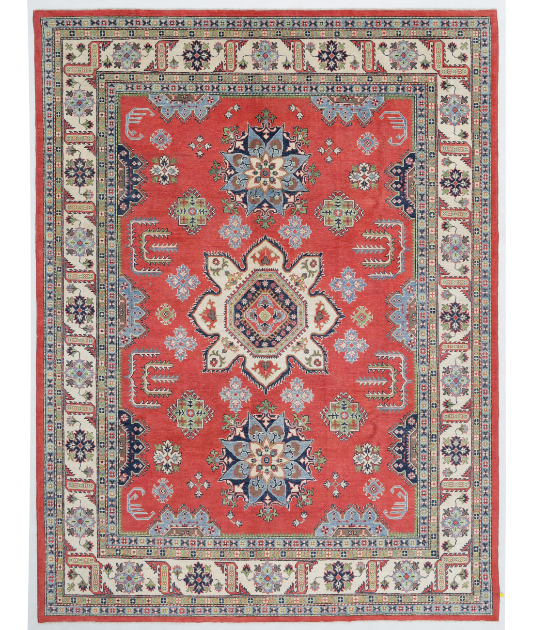 Hand Knotted Kazak Wool Rug  - 8&#39; 10&quot; X 11&#39; 9&quot; 8&#39; 10&quot; X 11&#39; 9&quot; (269 X 358) / Red / Ivory