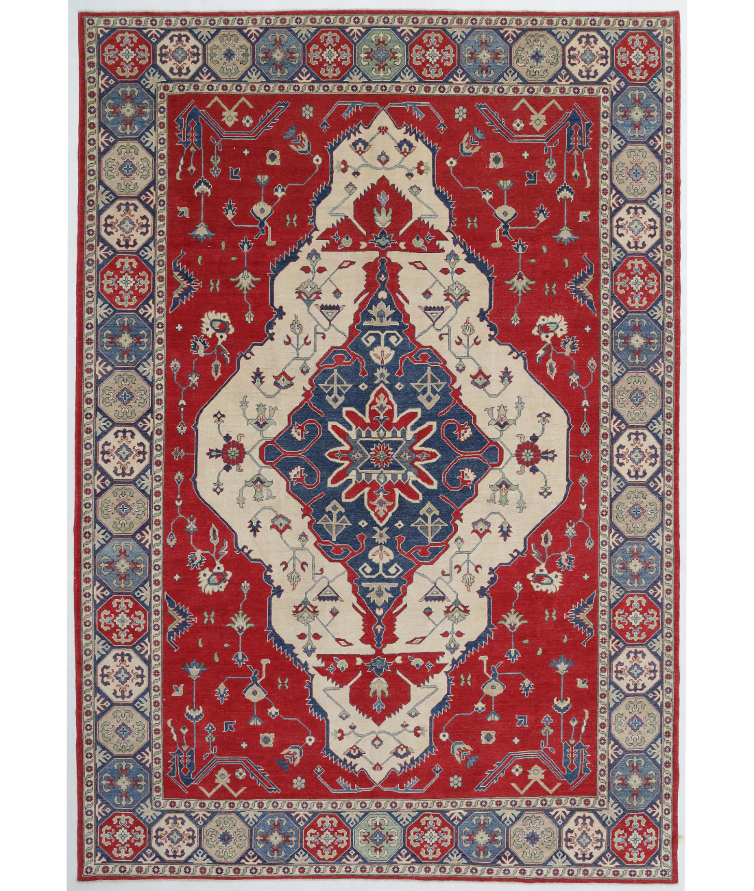 Hand Knotted Kazak Wool Rug  - 10&#39; 0&quot; X 14&#39; 4&quot; 10&#39; 0&quot; X 14&#39; 4&quot; (305 X 437) / Red / Ivory