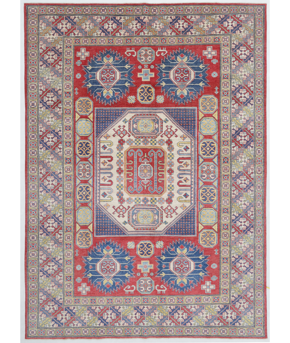 Hand Knotted Kazak Wool Rug  - 8&#39; 4&quot; X 11&#39; 9&quot; 8&#39; 4&quot; X 11&#39; 9&quot; (254 X 358) / Red / Ivory