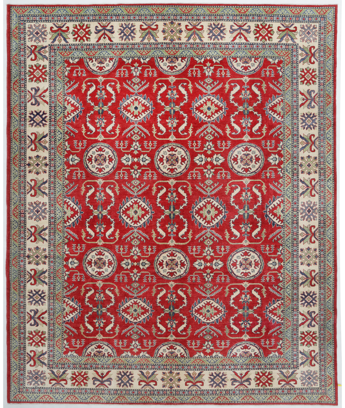 Hand Knotted Kazak Wool Rug  - 10&#39; 2&quot; X 12&#39; 4&quot; 10&#39; 2&quot; X 12&#39; 4&quot; (310 X 376) / Red / Ivory