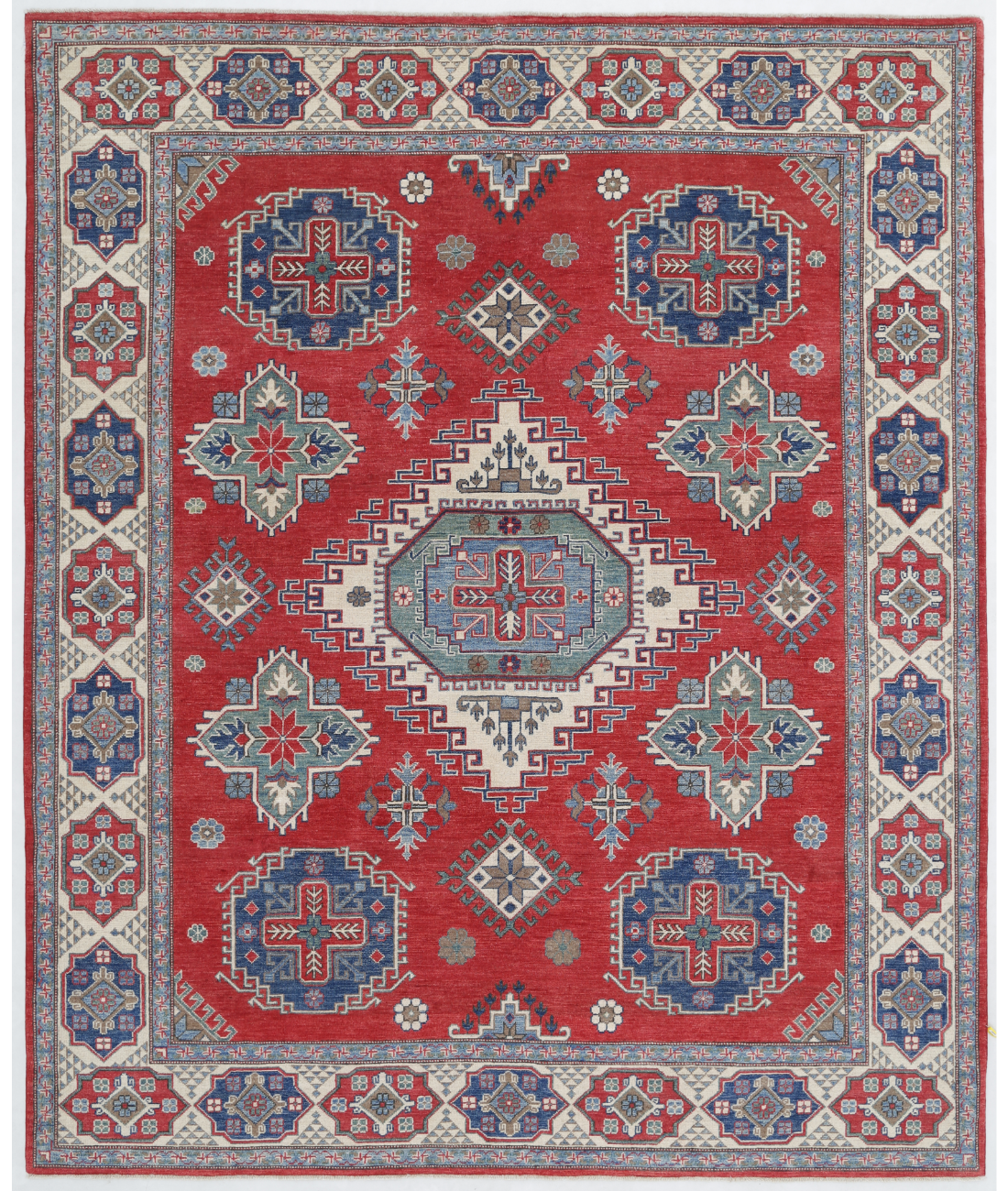 Hand Knotted Kazak Wool Rug  - 8&#39; 0&quot; X 9&#39; 8&quot; 8&#39; 0&quot; X 9&#39; 8&quot; (244 X 295) / Red / Ivory