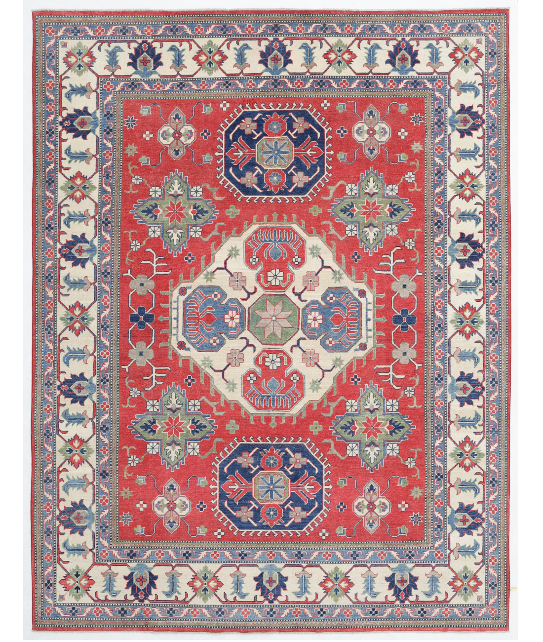 Hand Knotted Kazak Wool Rug  - 8&#39; 0&quot; X 10&#39; 7&quot; 8&#39; 0&quot; X 10&#39; 7&quot; (244 X 323) / Red / Ivory