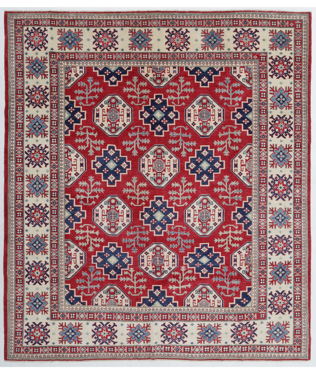 Hand Knotted Kazak Wool Rug  - 8&#39; 3&quot; X 9&#39; 6&quot; 8&#39; 3&quot; X 9&#39; 6&quot; (251 X 290) / Red / Ivory