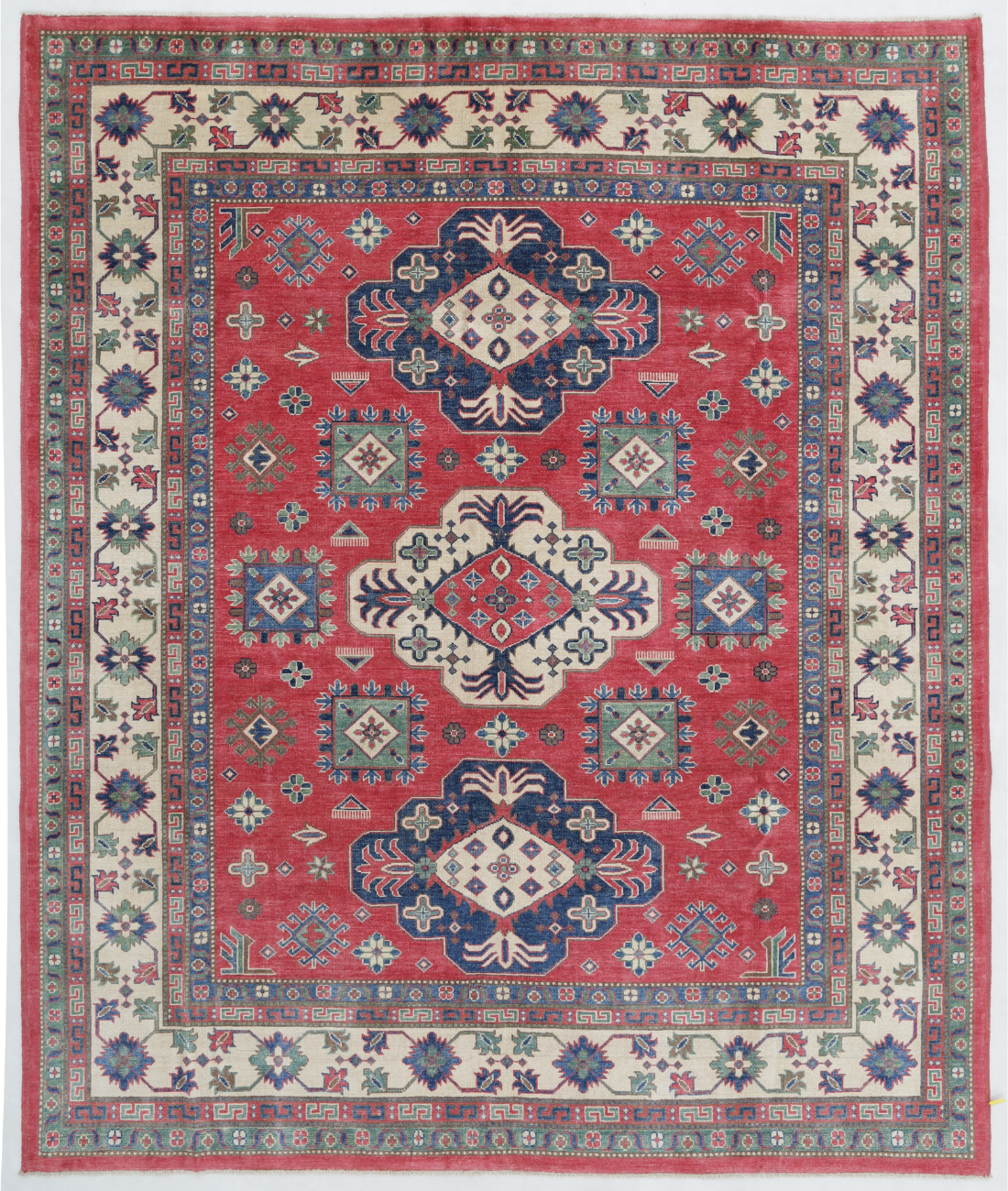 Hand Knotted Kazak Wool Rug  - 8&#39; 0&quot; X 9&#39; 8&quot; 8&#39; 0&quot; X 9&#39; 8&quot; (244 X 295) / Red / Ivory