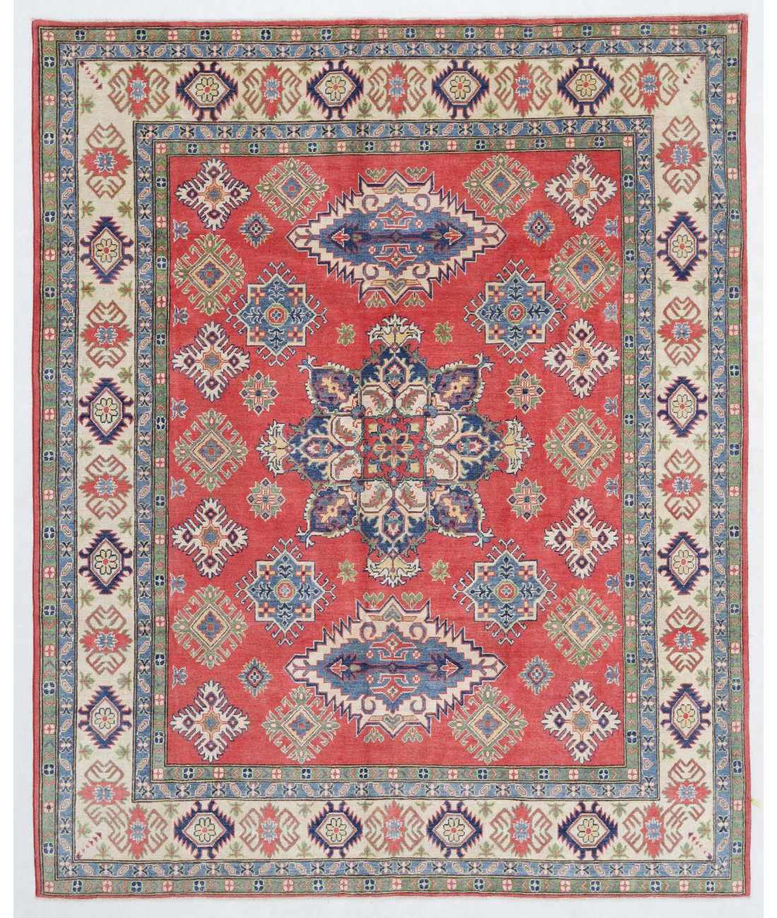 Hand Knotted Kazak Wool Rug  - 7&#39; 11&quot; X 9&#39; 10&quot; 7&#39; 11&quot; X 9&#39; 10&quot; (241 X 300) / Red / Ivory