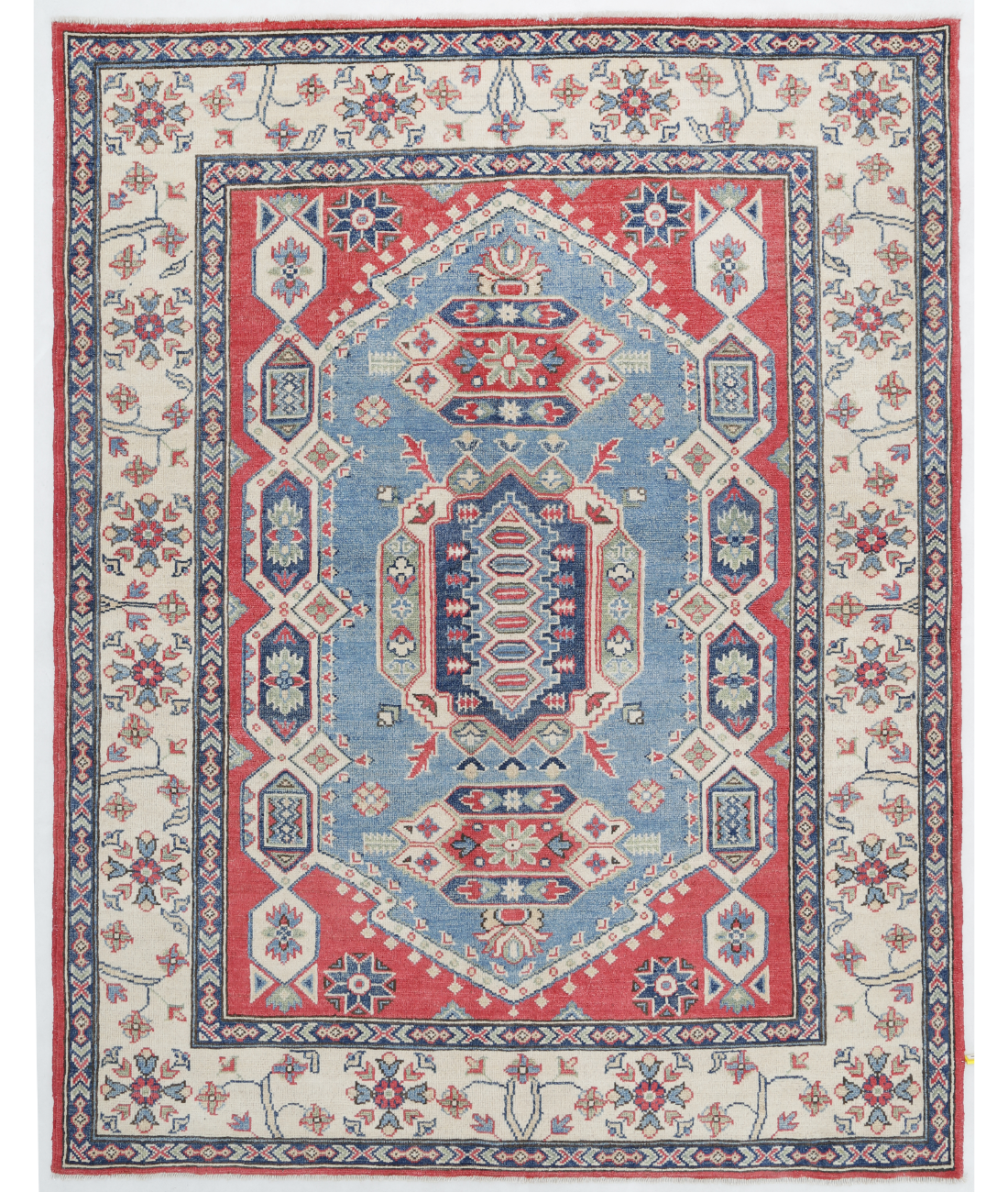 Hand Knotted Kazak Wool Rug  - 4' 11" X 6' 4" 4' 11" X 6' 4" (150 X 193) / Red / Ivory