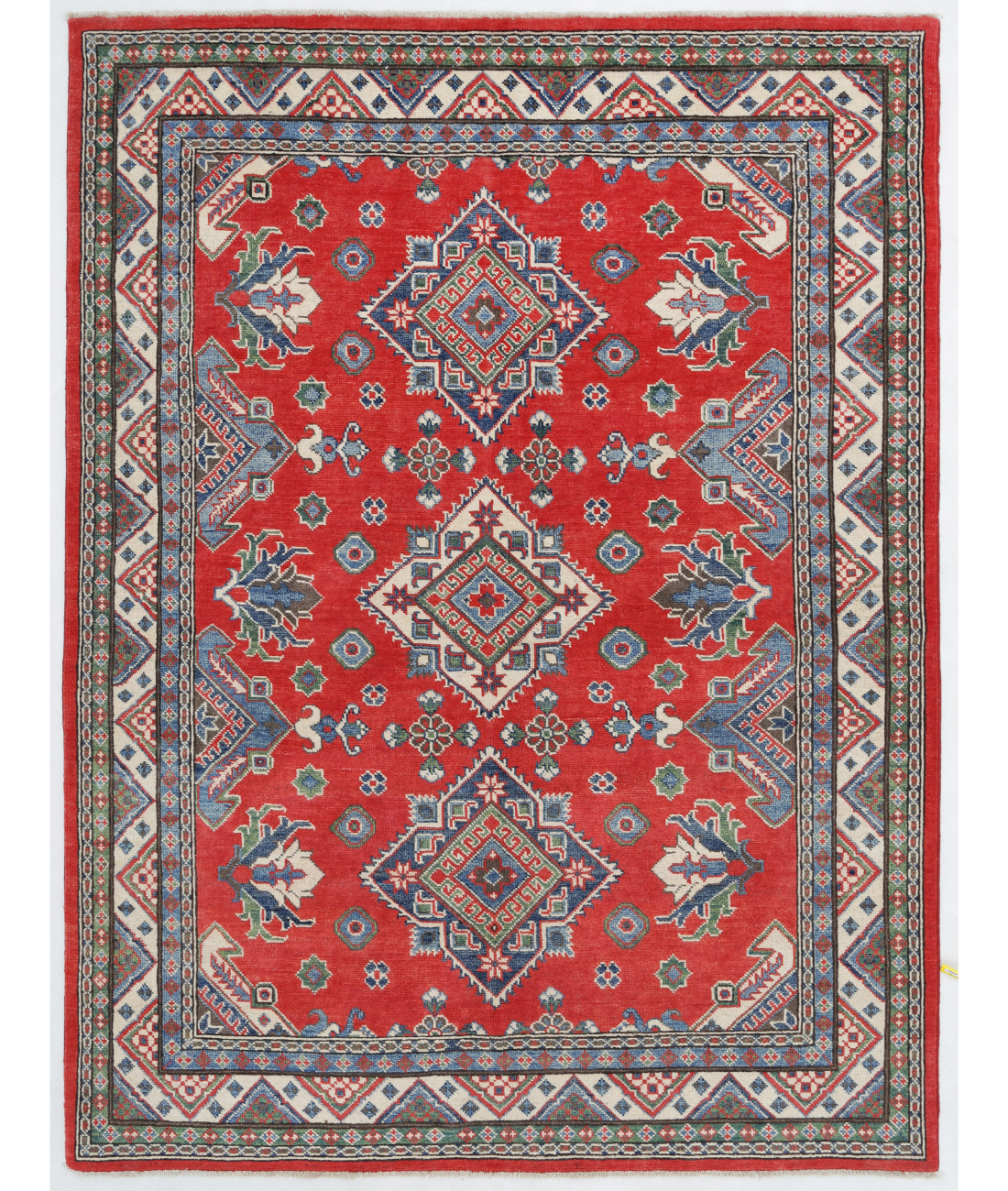 Hand Knotted Kazak Wool Rug  - 4&#39; 10&quot; X 6&#39; 6&quot; 4&#39; 10&quot; X 6&#39; 6&quot; (147 X 198) / Red / Ivory