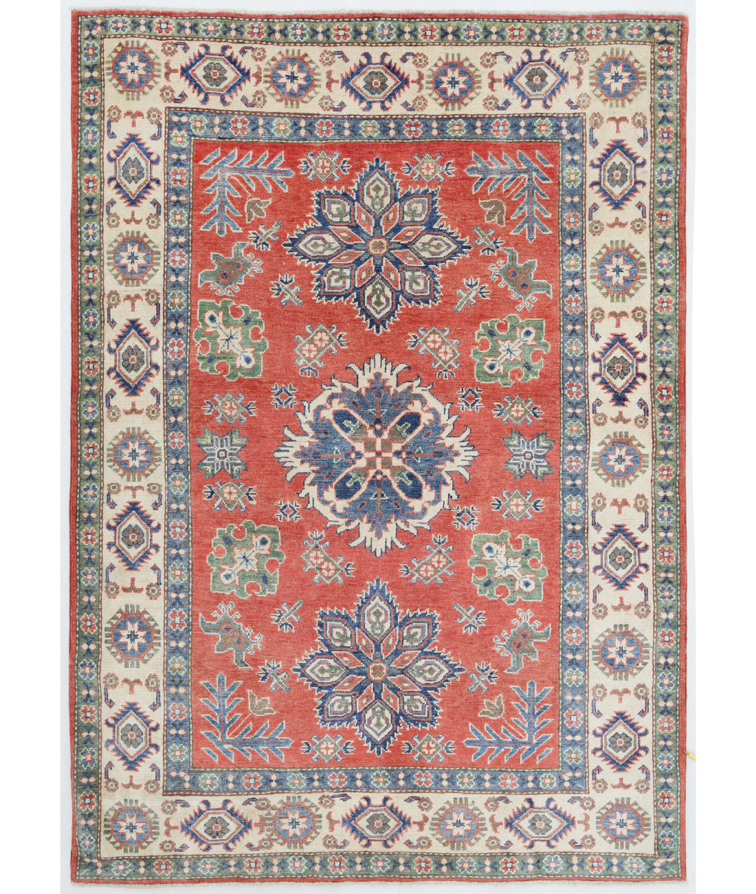 Hand Knotted Kazak Wool Rug  - 5&#39; 0&quot; X 7&#39; 0&quot; 5&#39; 0&quot; X 7&#39; 0&quot; (152 X 213) / Red / Ivory