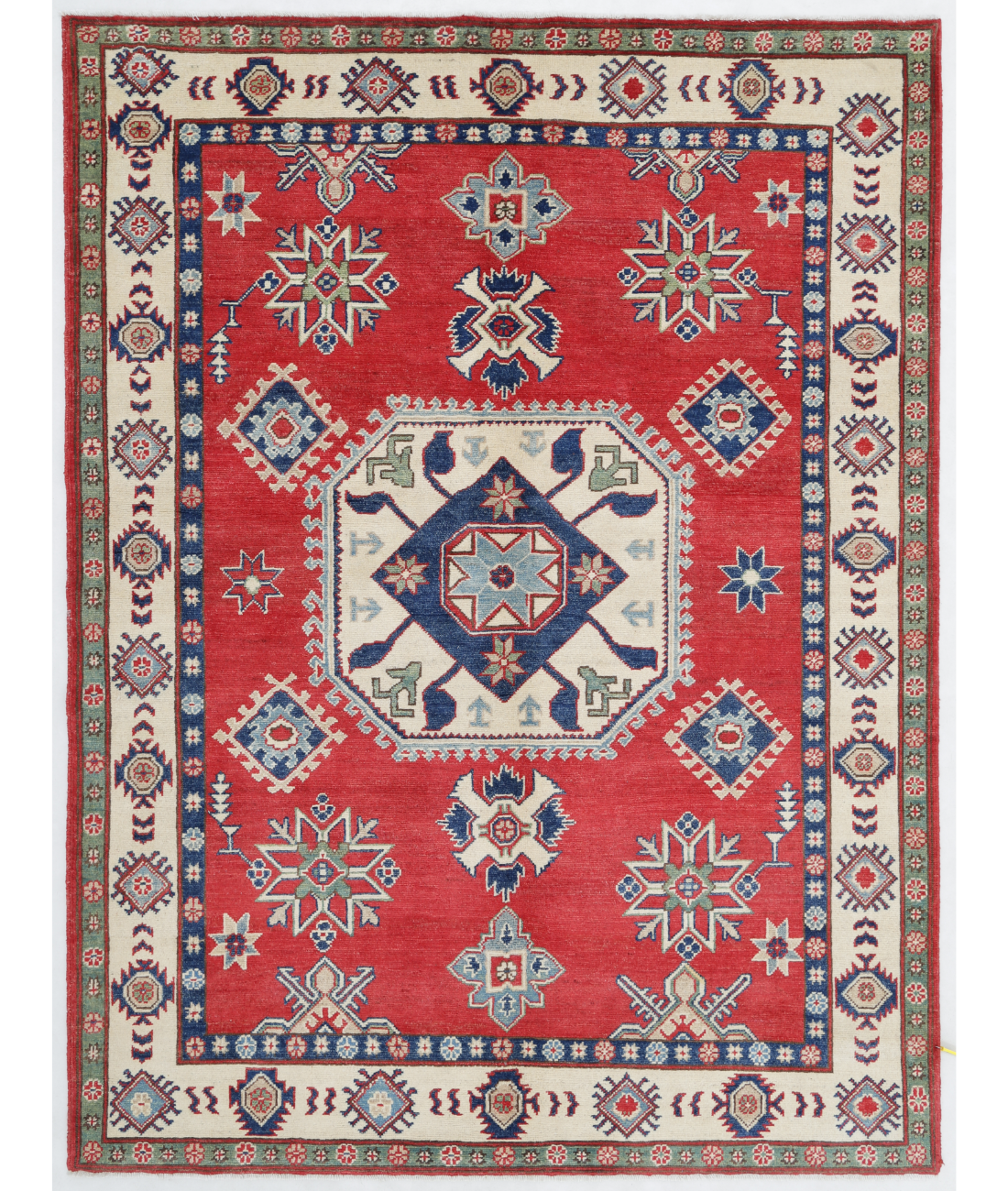 Hand Knotted Kazak Wool Rug  - 5&#39; 0&quot; X 6&#39; 9&quot; 5&#39; 0&quot; X 6&#39; 9&quot; (152 X 206) / Red / Ivory