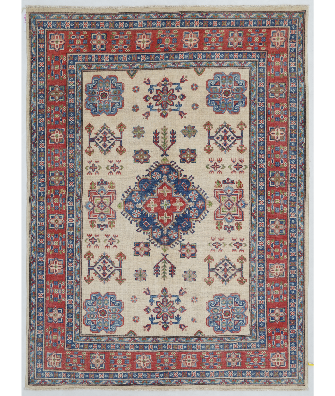 Hand Knotted Kazak Wool Rug  - 4&#39; 9&quot; X 6&#39; 6&quot; 4&#39; 9&quot; X 6&#39; 6&quot; (145 X 198) / Ivory / Red