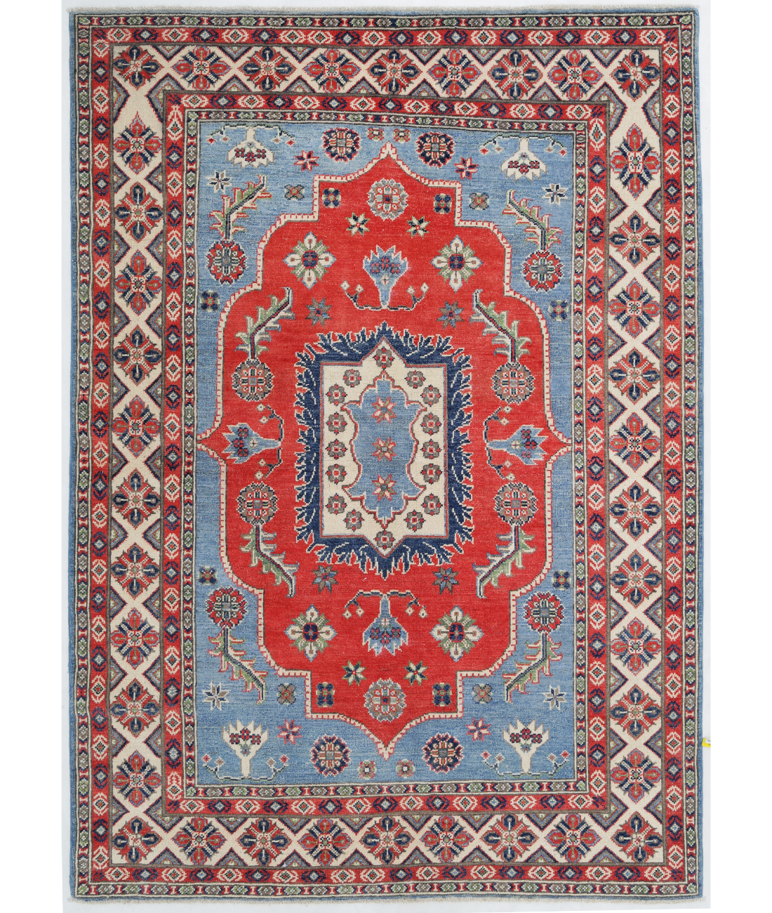 Hand Knotted Kazak Wool Rug  - 5' 0" X 6' 11" 5' 0" X 6' 11" (152 X 211) / Blue / Ivory