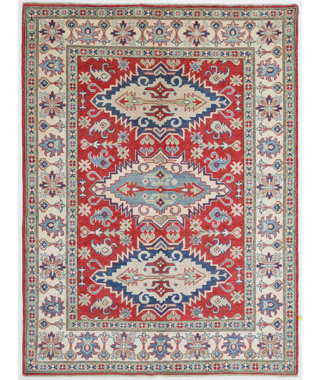 Hand Knotted Kazak Wool Rug  - 5&#39; 0&quot; X 6&#39; 8&quot; 5&#39; 0&quot; X 6&#39; 8&quot; (152 X 203) / Red / Ivory